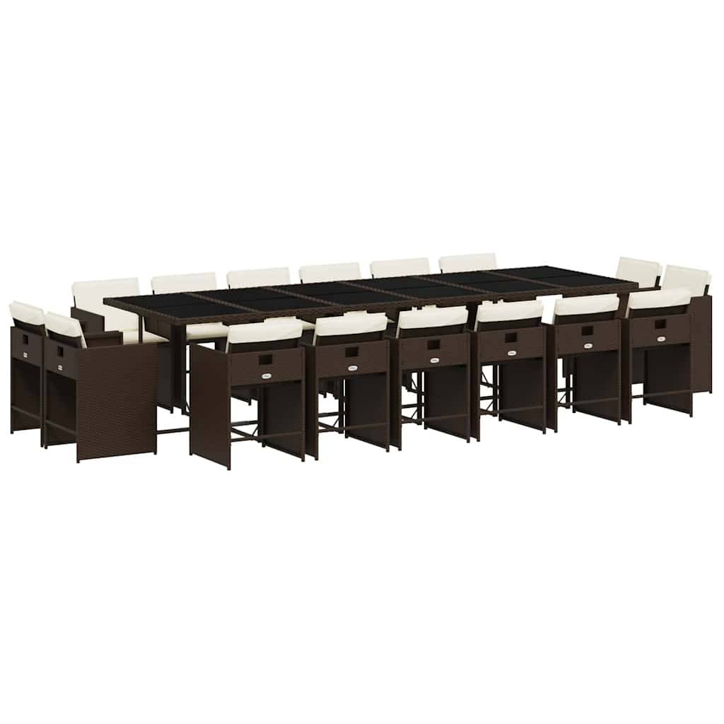vidaXL 17-tlg. Garten-Essgruppe mit Kissen Braun Poly Rattan