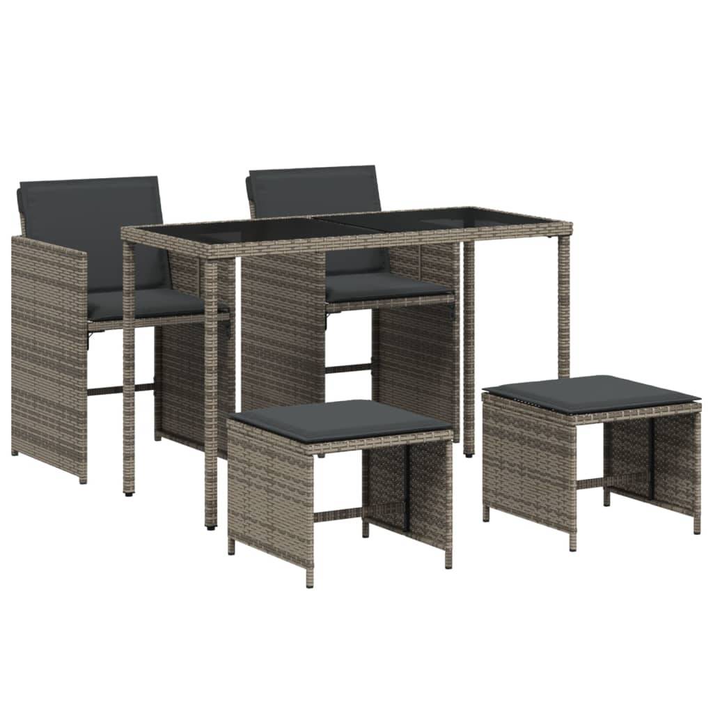 vidaXL 5-tlg. Garten-Essgruppe mit Kissen Grau Poly Rattan