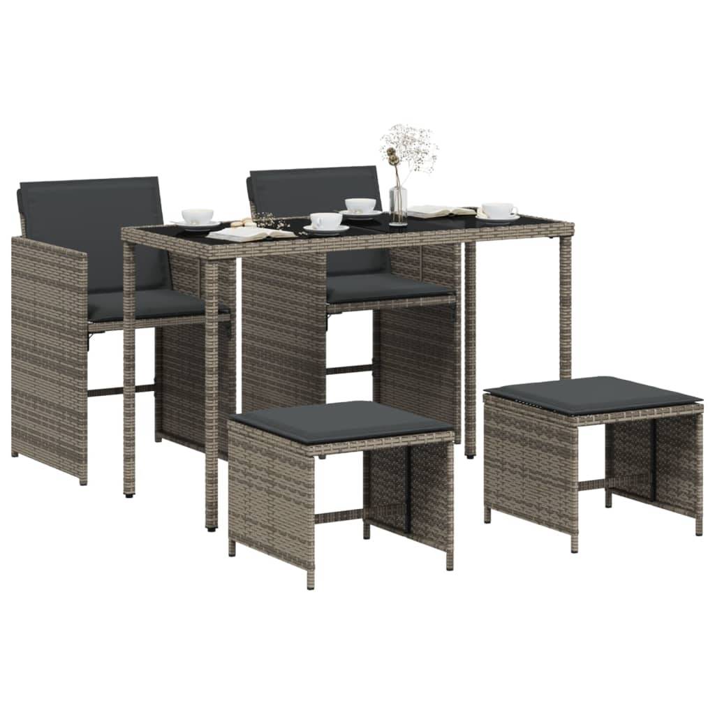 vidaXL 5-tlg. Garten-Essgruppe mit Kissen Grau Poly Rattan