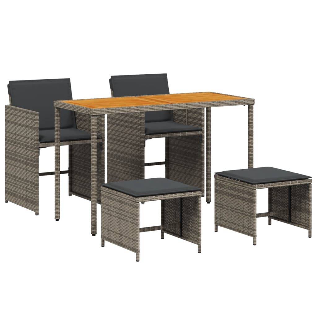 vidaXL 5-tlg. Garten-Essgruppe mit Kissen Grau Poly Rattan