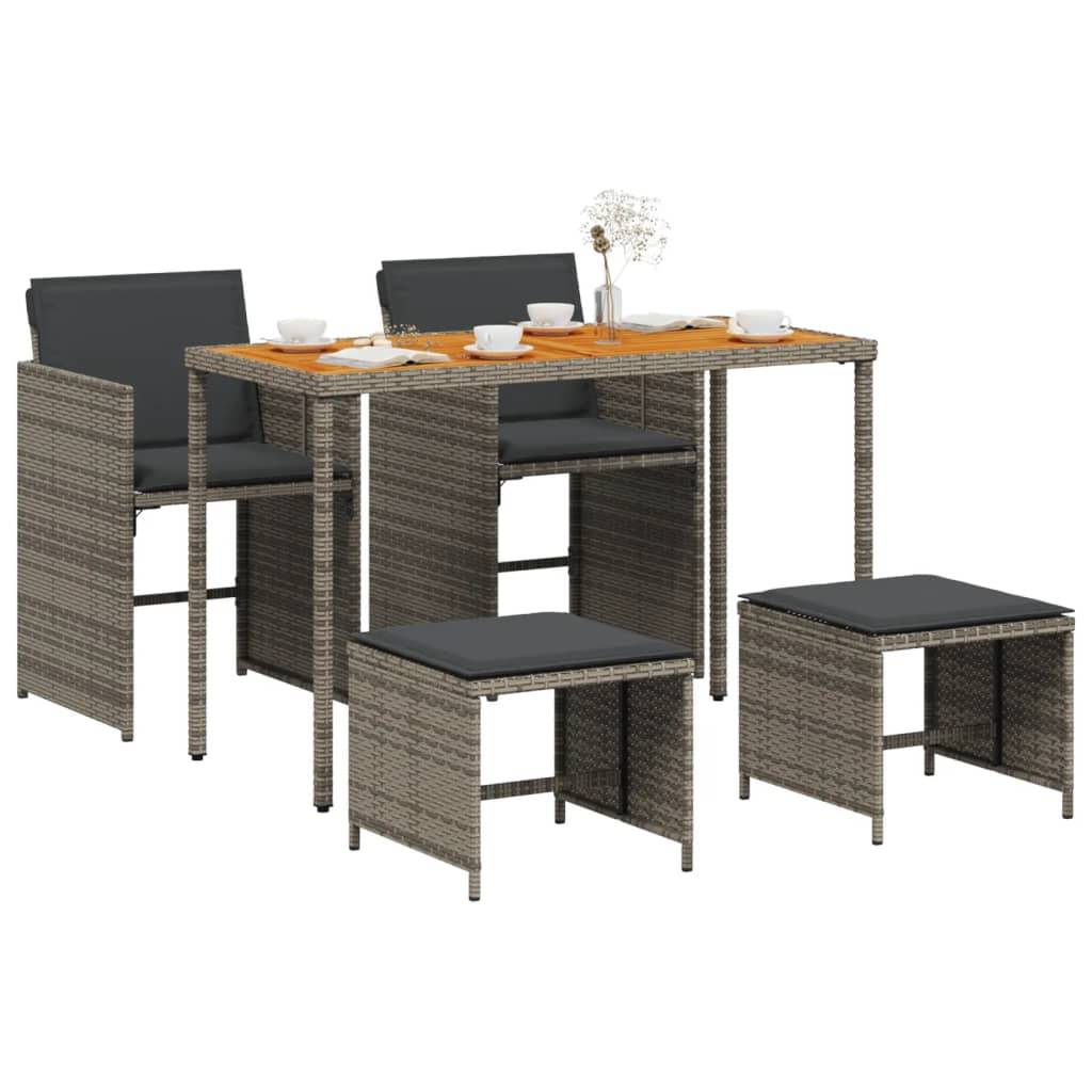 vidaXL 5-tlg. Garten-Essgruppe mit Kissen Grau Poly Rattan