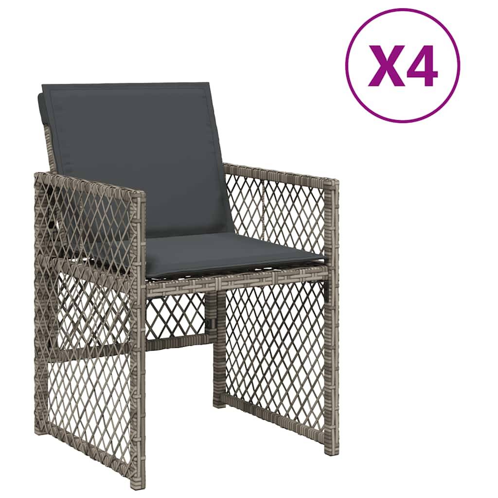 vidaXL Gartenstühle mit Kissen 4 Stk. Grau Poly Rattan