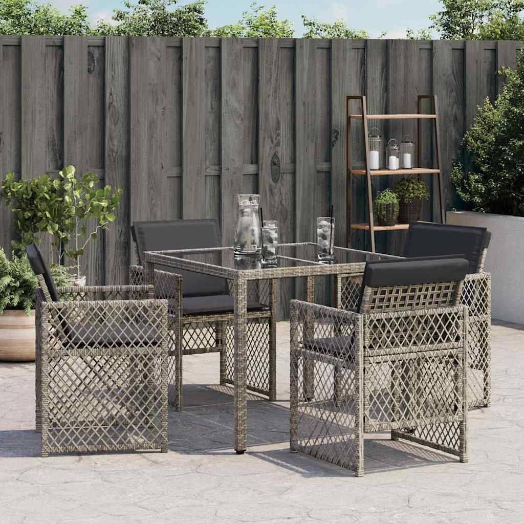 vidaXL Gartenstühle mit Kissen 4 Stk. Grau Poly Rattan