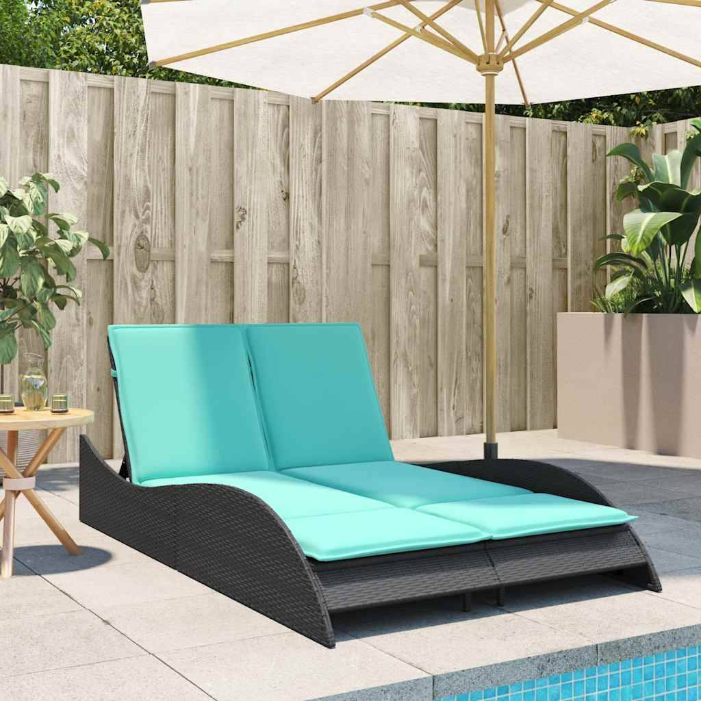 vidaXL Sonnenliege mit Kissen Schwarz 114x205x73 cm Poly Rattan