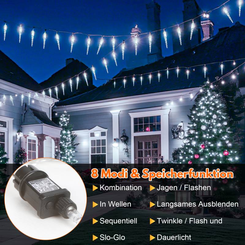 LED-Lichterkette mit 40 Eiszapfen, 5M LED Lichtervorhang Fenster Party Deko Kaltweiß
