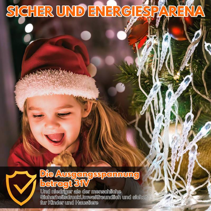 5M 40 LED Eiszapfen Lichtervorhang Kaltweiß Lichterkette 8 Lichtmodi Weihnachten Deko