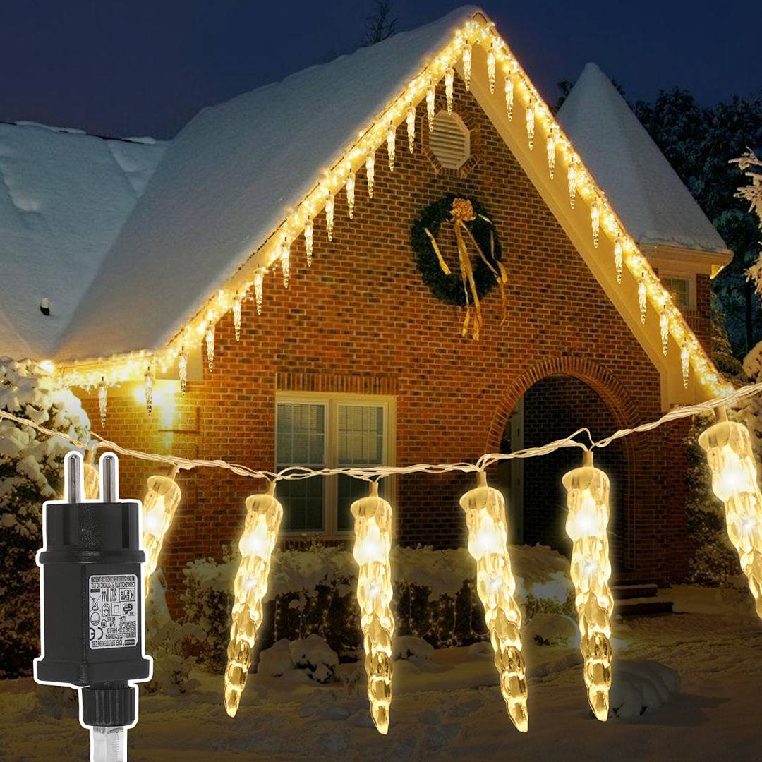 5M 40 LED Eiszapfen Lichtervorhang Warmweiß Lichterkette 8 Lichtmodi Weihnachten Deko