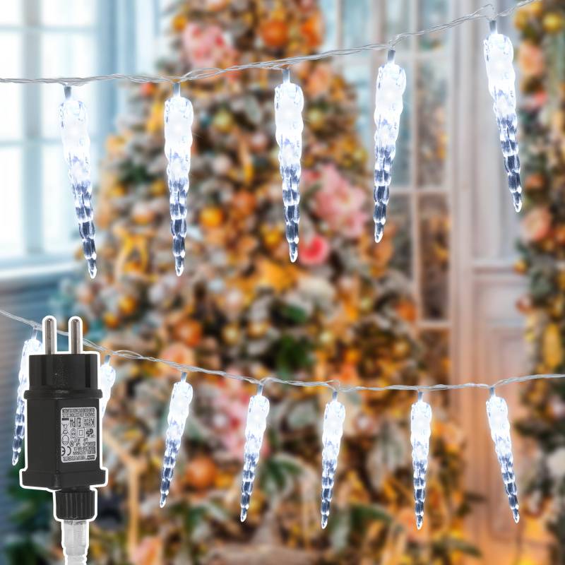 5M 40 LED Eiszapfen Lichtervorhang Kaltweiß Lichterkette 8 Lichtmodi Weihnachten Deko