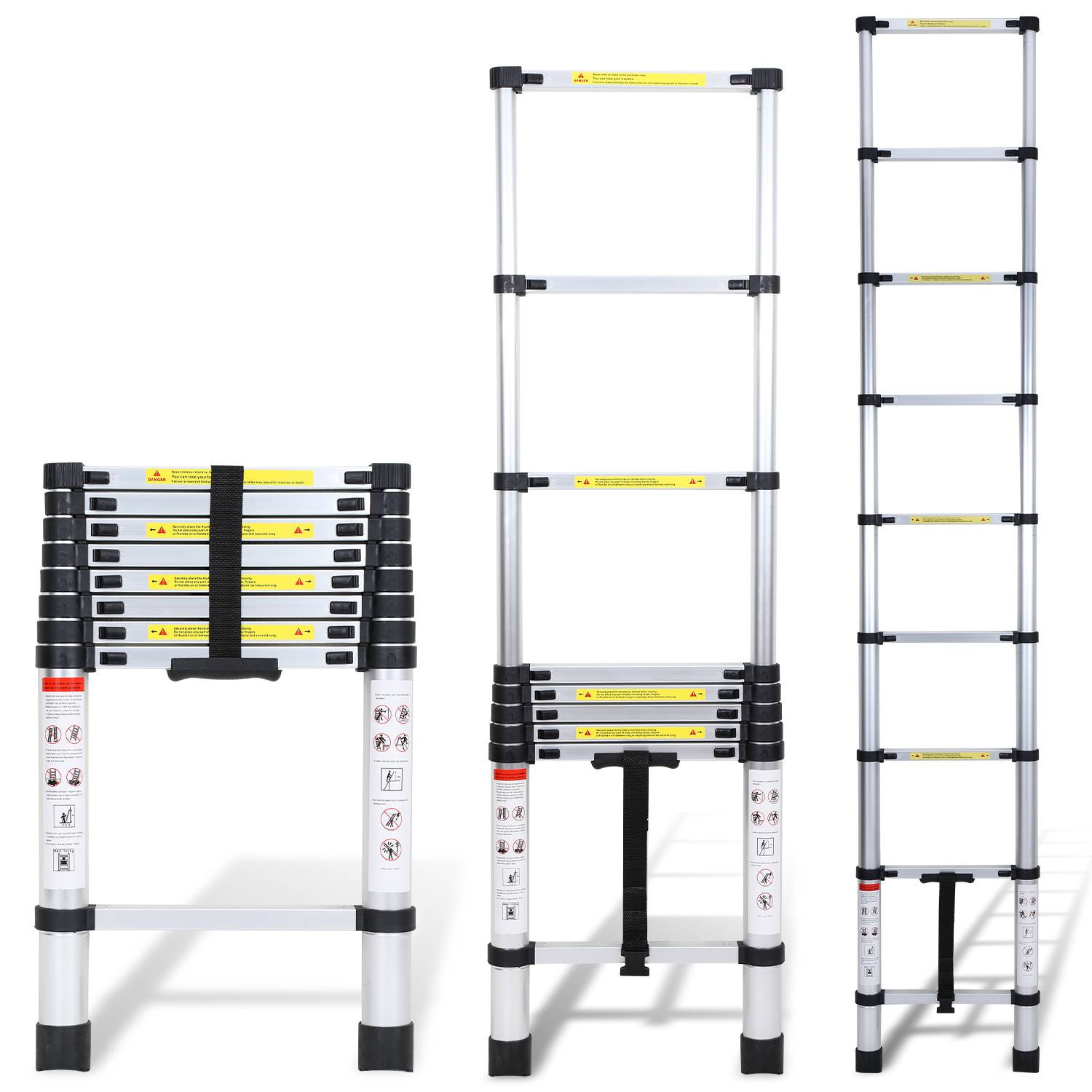Aluminium Teleskopleiter 2,6M, Leiter Ausziehbar, Klappleiter, Mehrzweckleiter, Stehleiter, Haushaltsleiter, Außenleiter, 150 kg Belastbarkeit