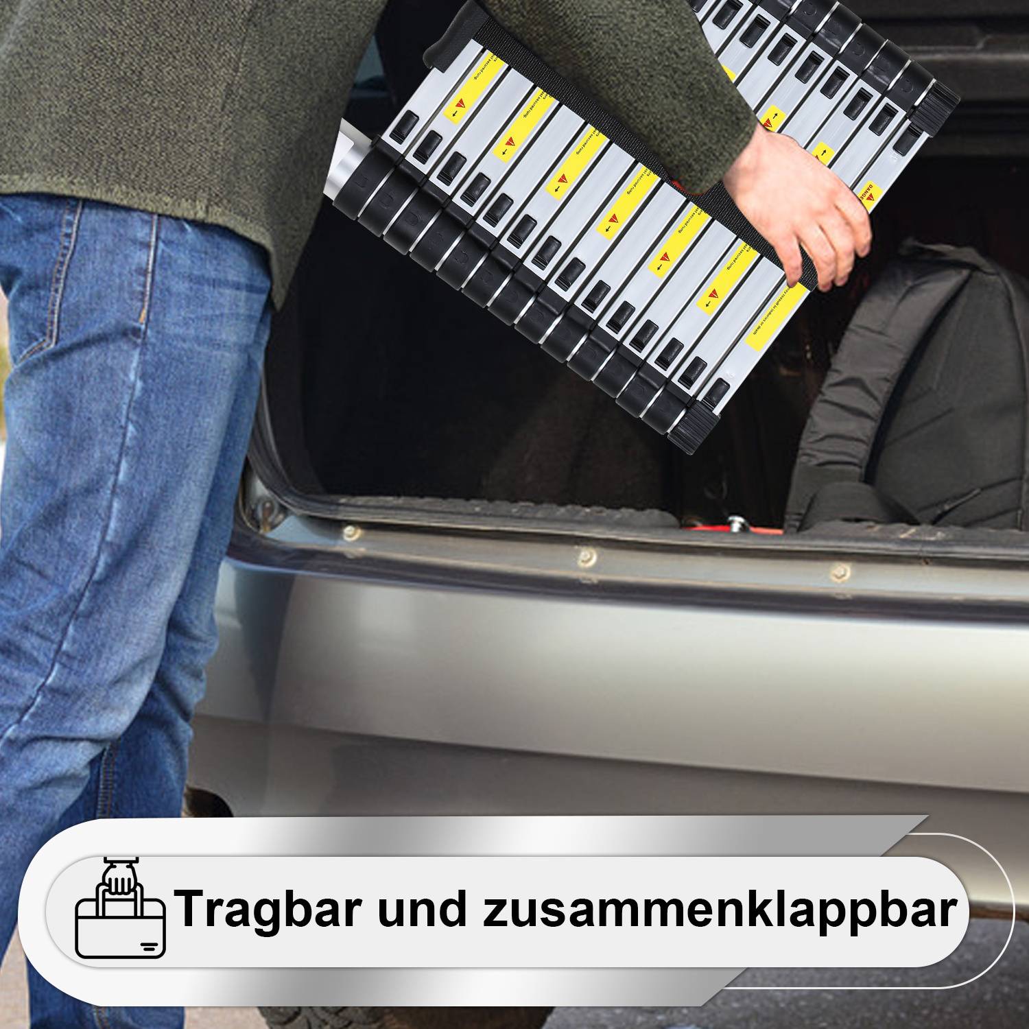 Aluminium Teleskopleiter 4,4M, Leiter Ausziehbar, Klappleiter, Mehrzweckleiter, Stehleiter, Haushaltsleiter, Außenleiter, 150 kg Belastbarkeit