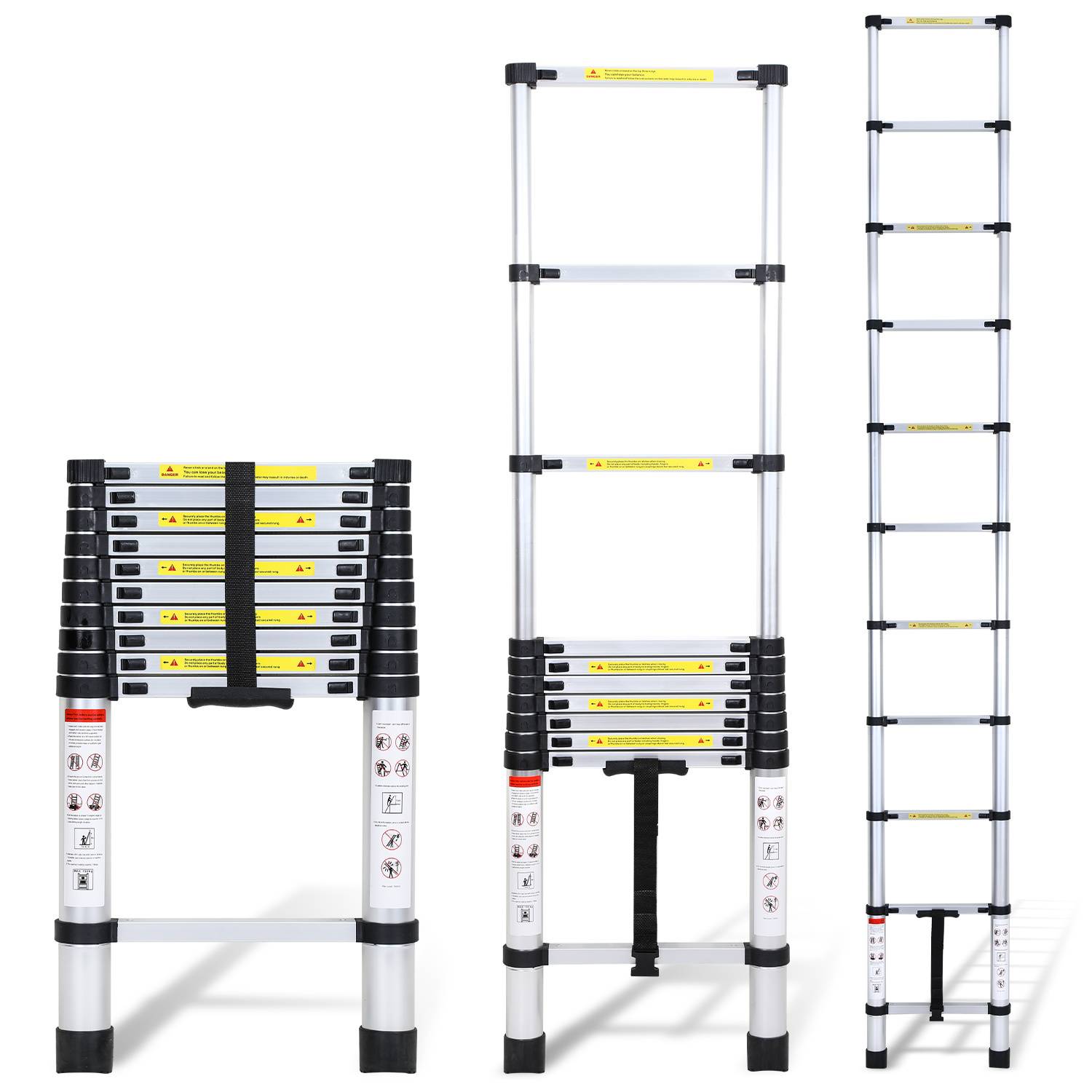 Aluminium Teleskopleiter 3,2M, Leiter Ausziehbar, Klappleiter, Mehrzweckleiter, Stehleiter, Haushaltsleiter, Außenleiter, 150 kg Belastbarkeit