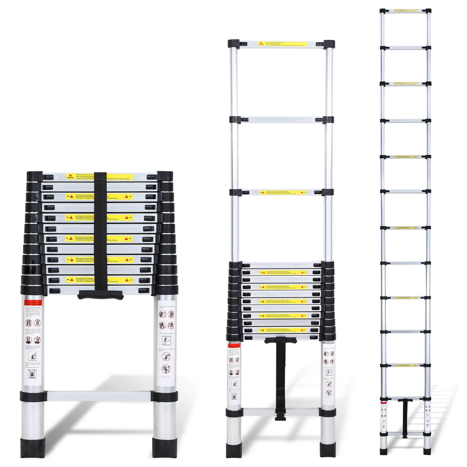 Aluminium Teleskopleiter 3,8M, Leiter Ausziehbar, Klappleiter, Mehrzweckleiter, Stehleiter, Haushaltsleiter, Außenleiter, 150 kg Belastbarkeit