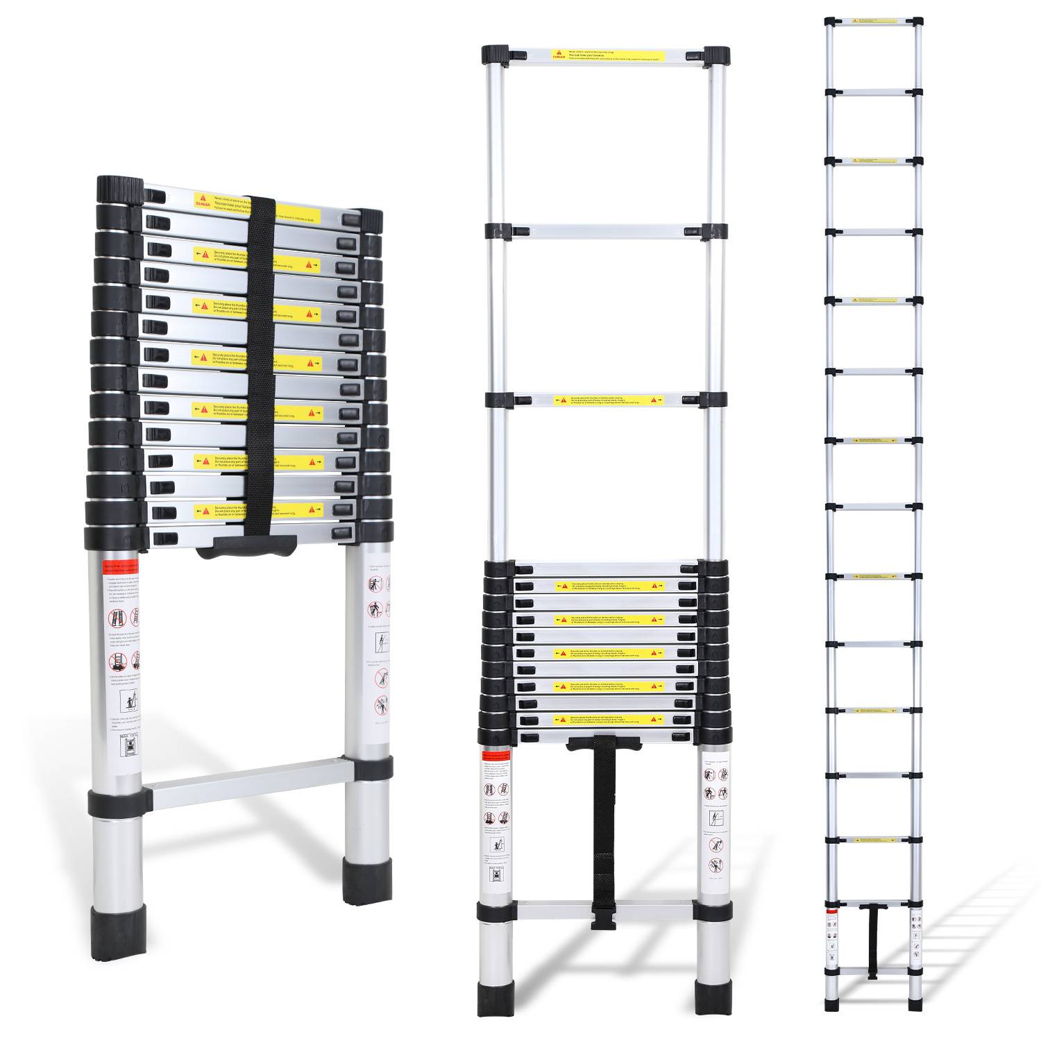 Aluminium Teleskopleiter 4,4M, Leiter Ausziehbar, Klappleiter, Mehrzweckleiter, Stehleiter, Haushaltsleiter, Außenleiter, 150 kg Belastbarkeit