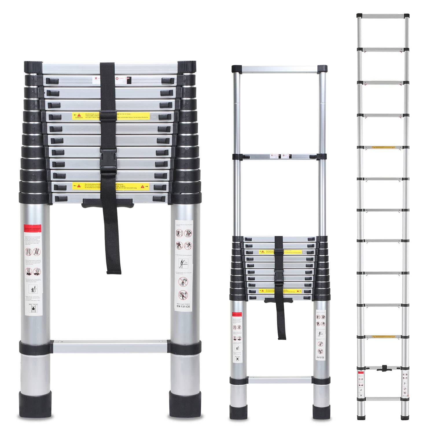 Aluminium Teleskopleiter 5M, Leiter Ausziehbar, Klappleiter, Mehrzweckleiter, Stehleiter, Haushaltsleiter, Außenleiter, 150 kg Belastbarkeit