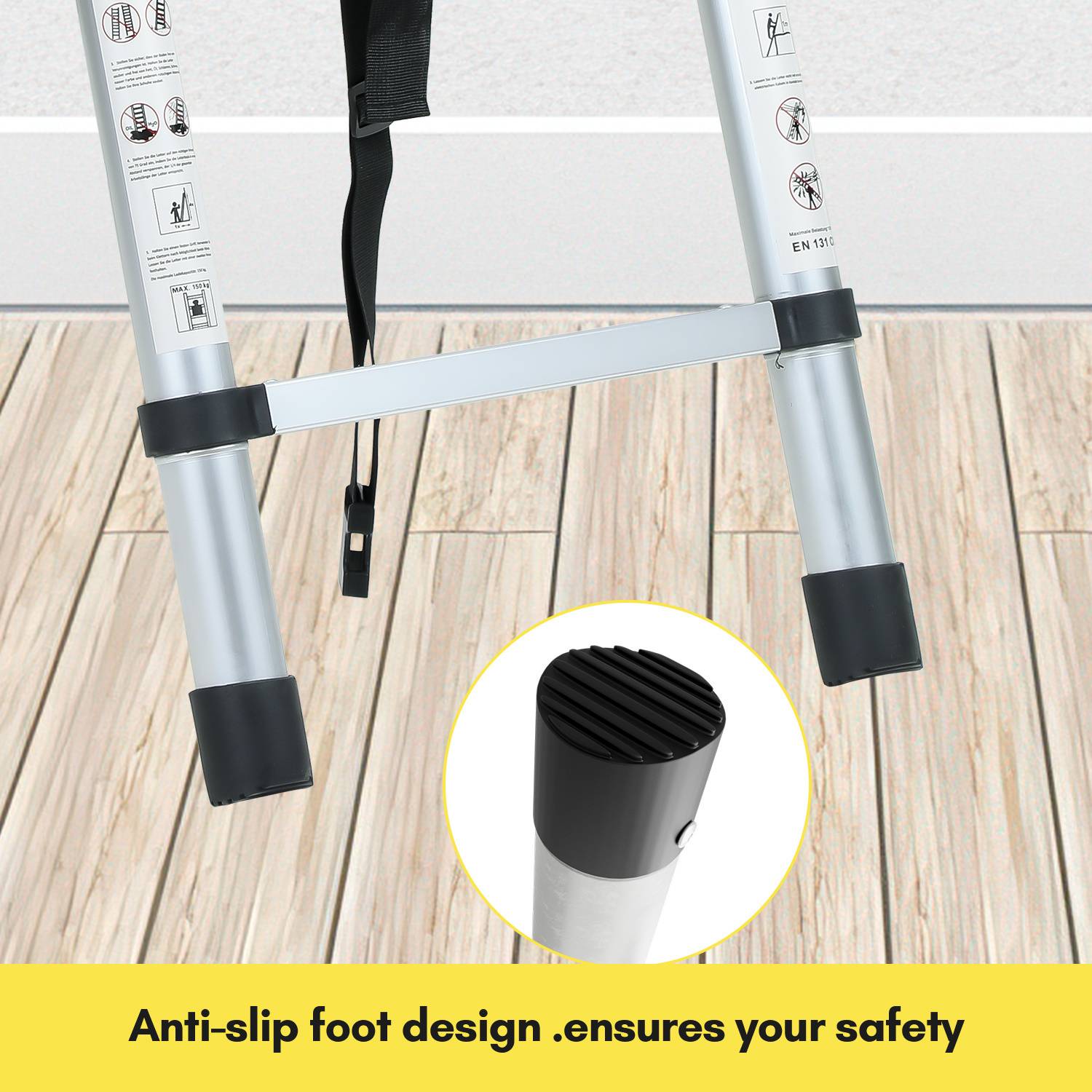 Aluminium Teleskopleiter 2,0M Silber, Leiter Ausziehbar Klappleiter, Mehrzweckleiter, Stehleiter, Haushaltsleiter, Außenleiter, 150 kg Belastbarkeit
