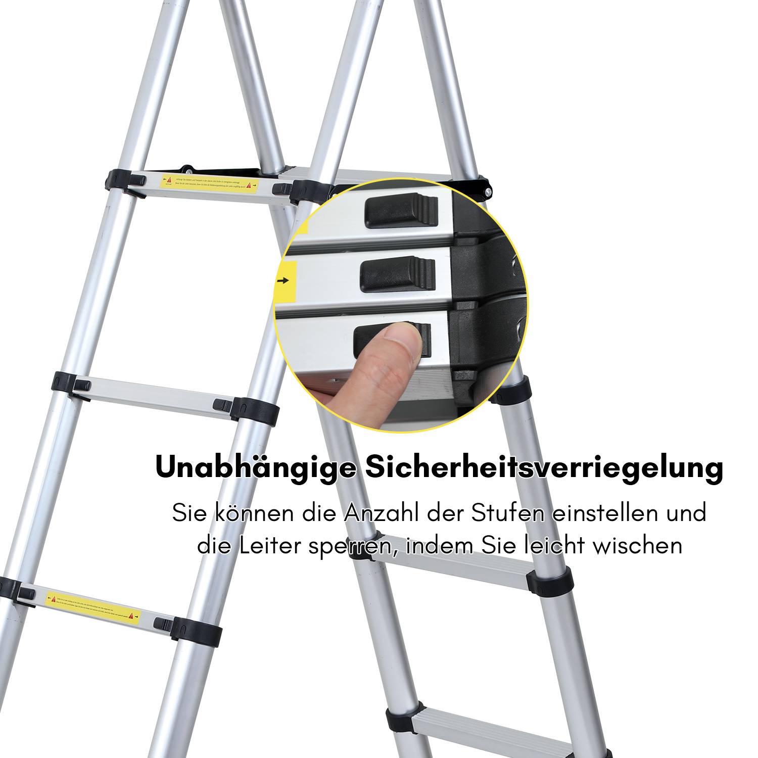 Premium Alu Teleskopleiter Ausziehleiter Klappleiter Höhe 2,3M Silber Antirutsch Mehrzweckleiter