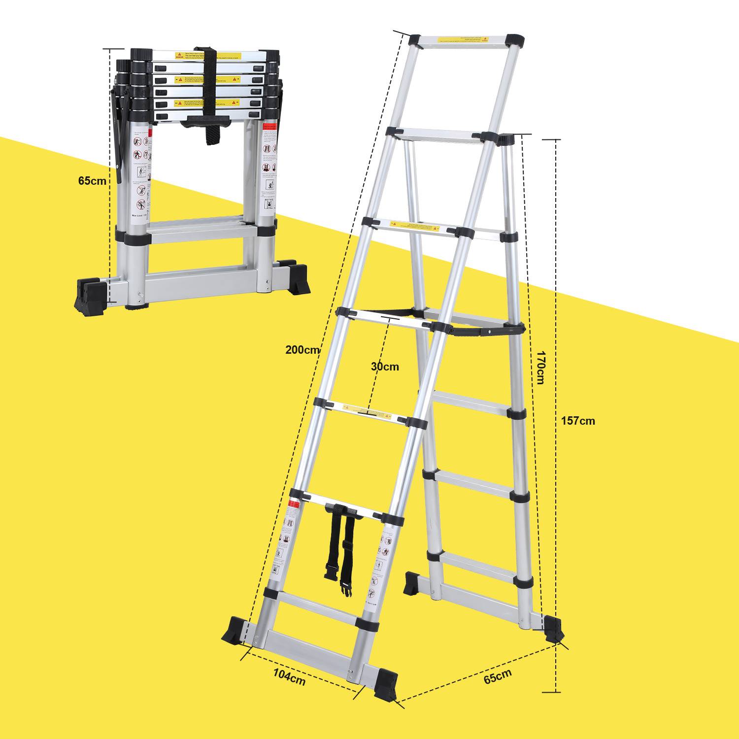 Profi Teleskopleiter 2,0M Silber Aluminium 150kg Tragkraft Mehrzweckleiter rutschfeste Gummifüße