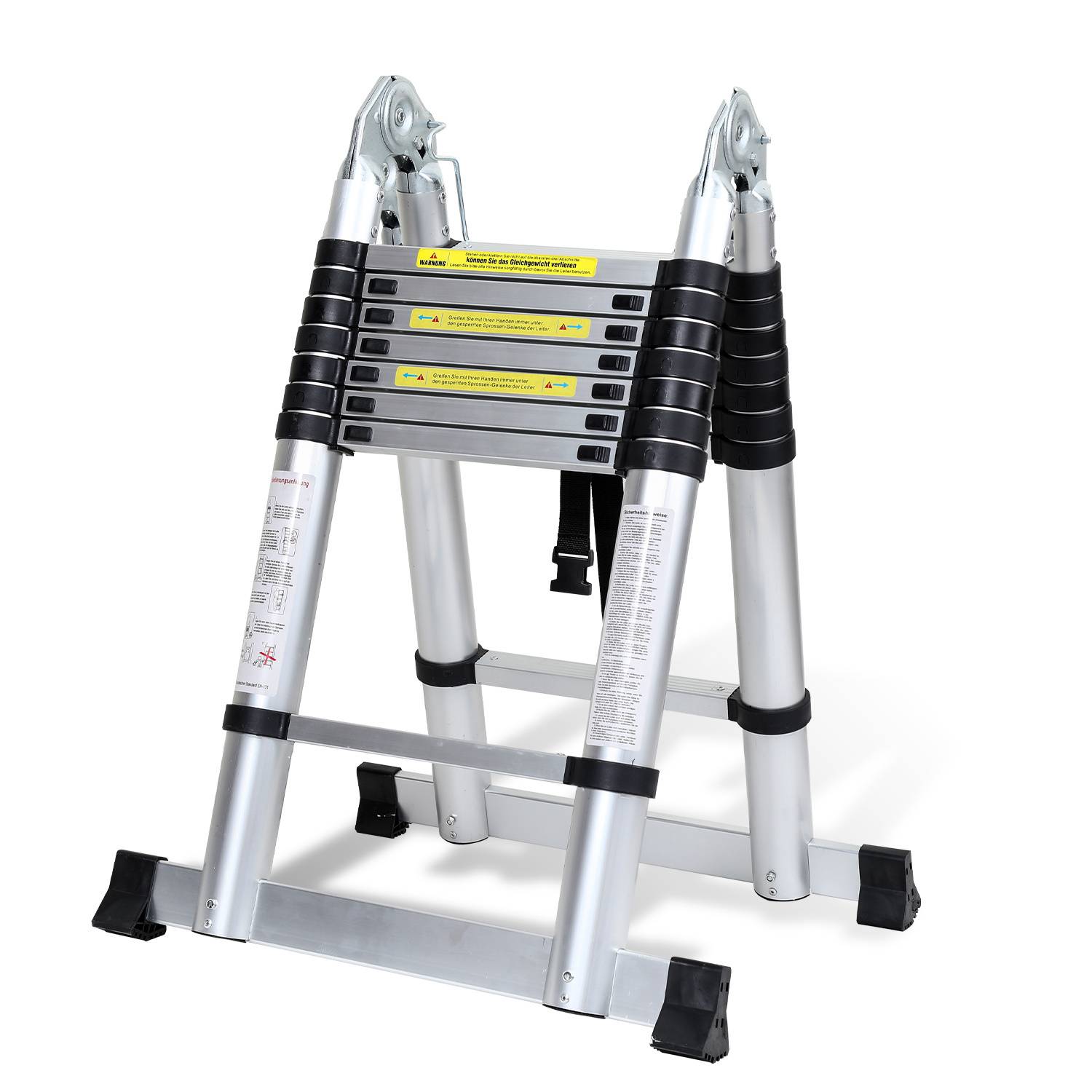 Aluminium Teleskopleiter 5M Silber, Leiter Ausziehbar Klappleiter, Mehrzweckleiter, Stehleiter, Haushaltsleiter, Außenleiter, 150 kg Belastbarkeit