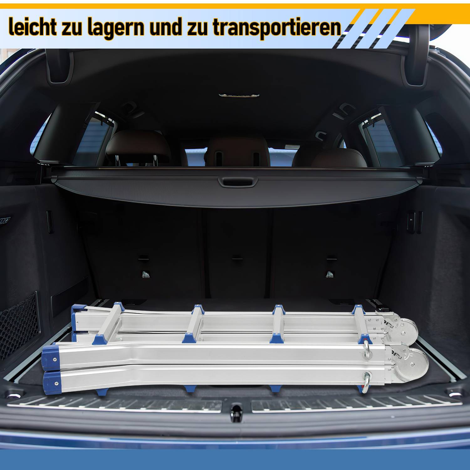 Aluminium Teleskopleiter 2,4M Silber, Leiter Ausziehbar Klappleiter, Mehrzweckleiter, Stehleiter, Haushaltsleiter, Außenleiter, 150 kg Belastbarkeit