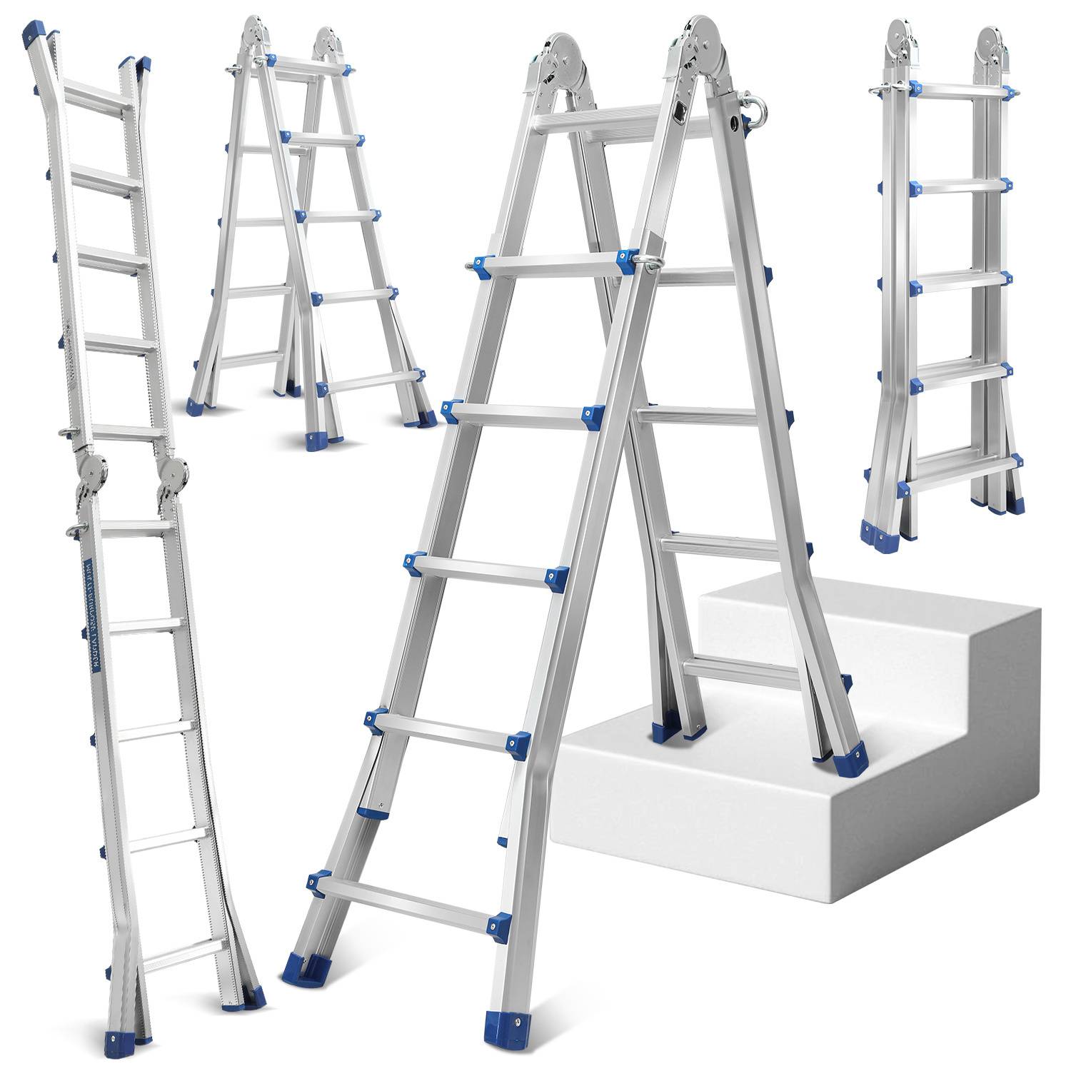 Aluminium Teleskopleiter 3M Silber, Leiter Ausziehbar Klappleiter, Mehrzweckleiter, Stehleiter, Haushaltsleiter, Außenleiter, 150 kg Belastbarkeit