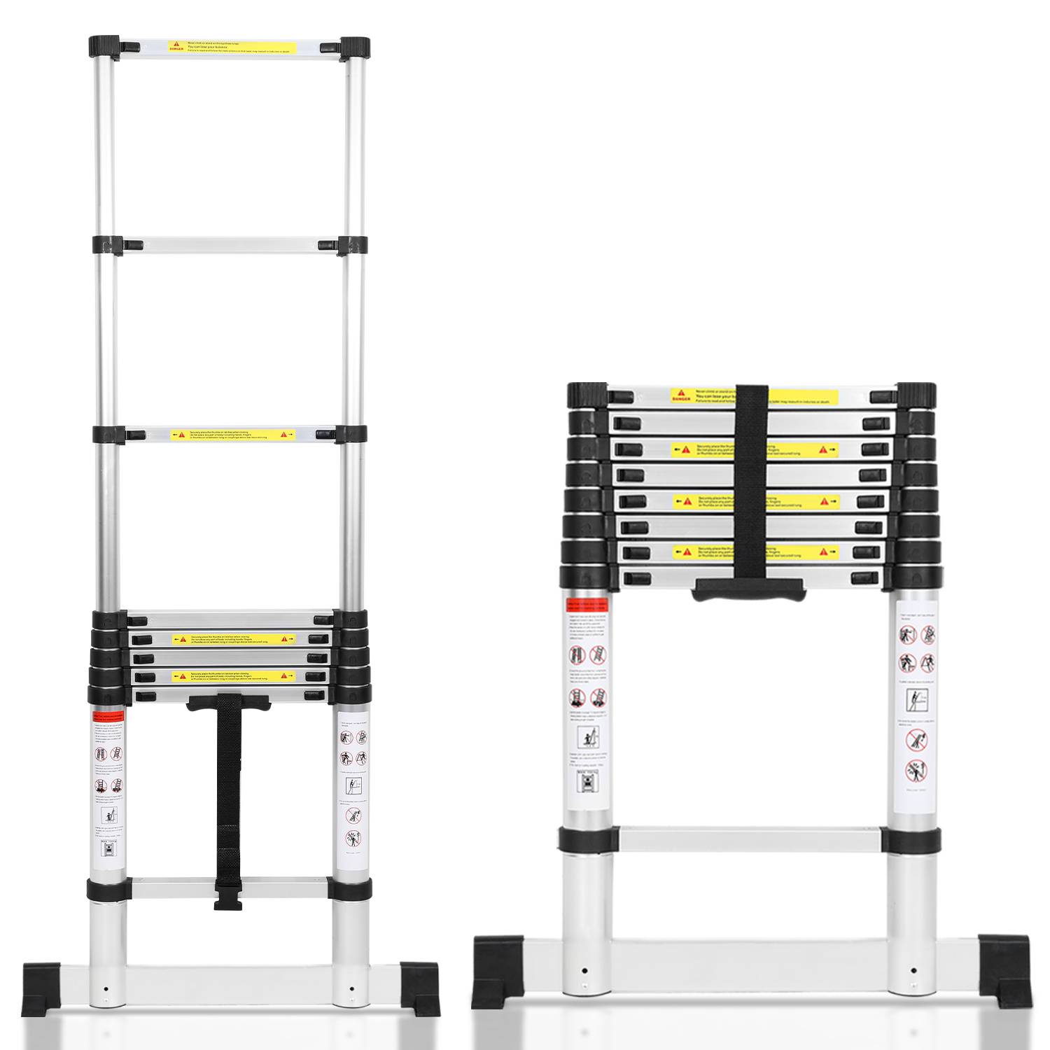 Aluminium Teleskopleiter 2,6M, Leiter Ausziehbar mit Stabilisator, Klappleiter, Mehrzweckleiter, Stehleiter, Haushaltsleiter, Außenleiter, 150 kg
