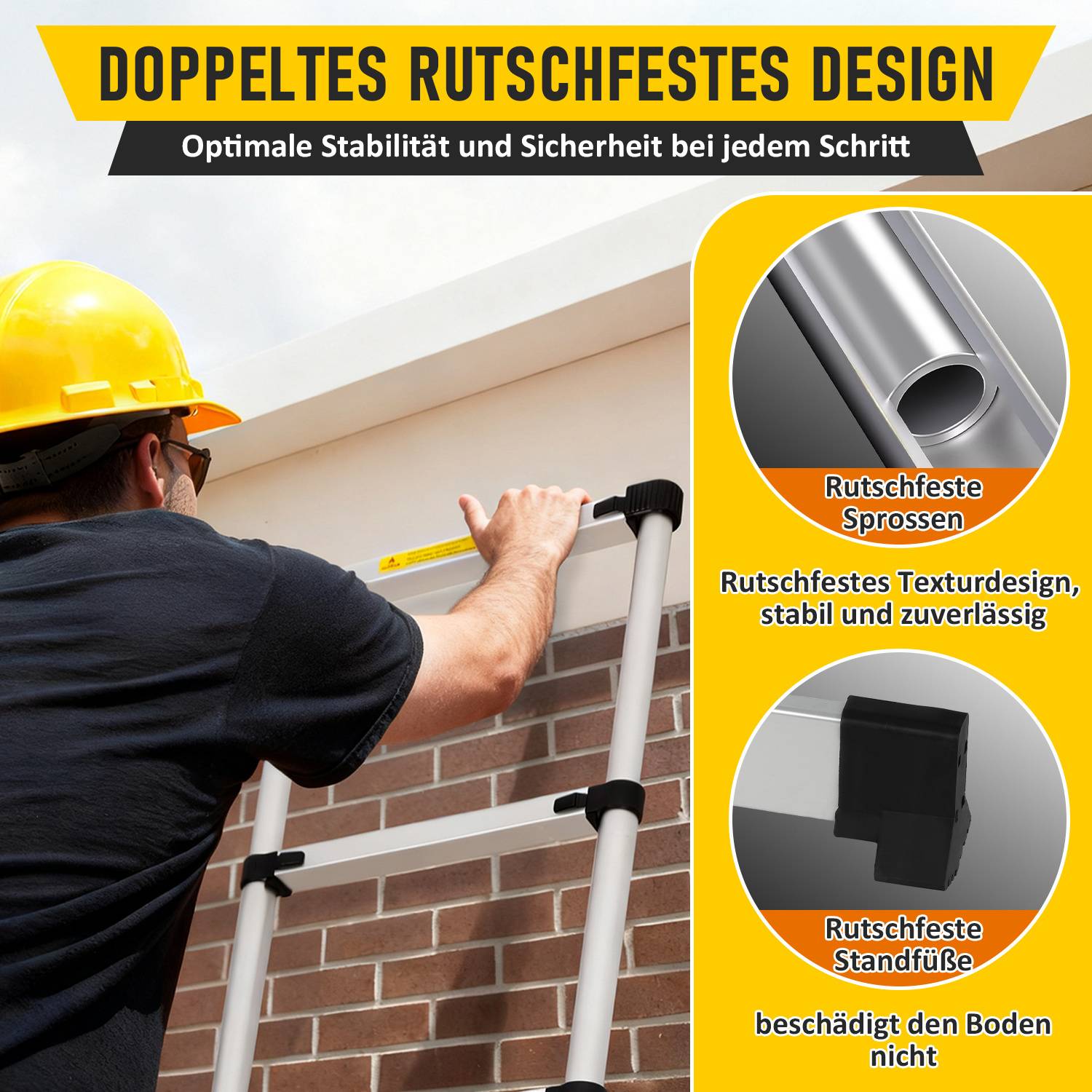 Aluminium Teleskopleiter 3,2M, Leiter Ausziehbar mit Stabilisator, Klappleiter, Mehrzweckleiter, Stehleiter, Haushaltsleiter, Außenleiter, 150 kg