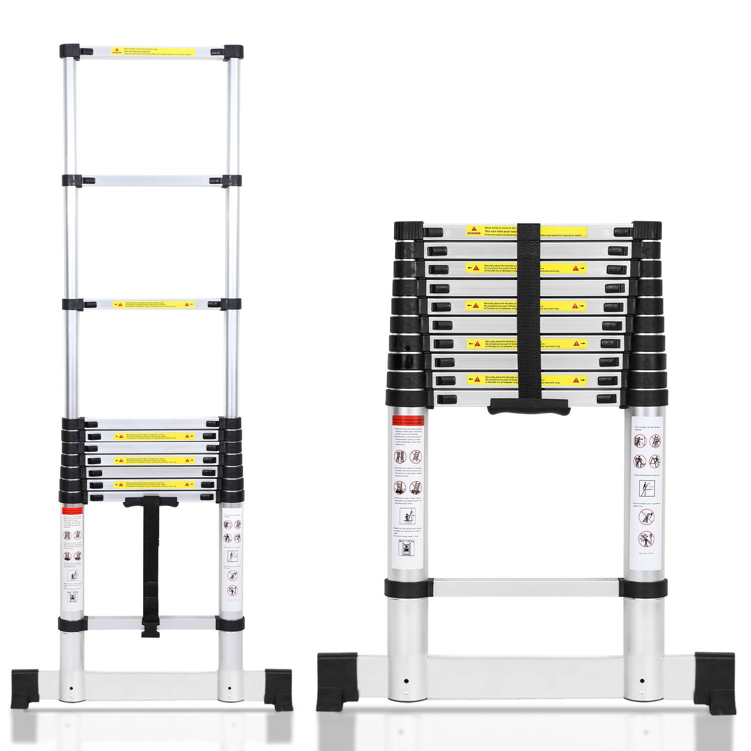 Aluminium Teleskopleiter 3,2M, Leiter Ausziehbar mit Stabilisator, Klappleiter, Mehrzweckleiter, Stehleiter, Haushaltsleiter, Außenleiter, 150 kg