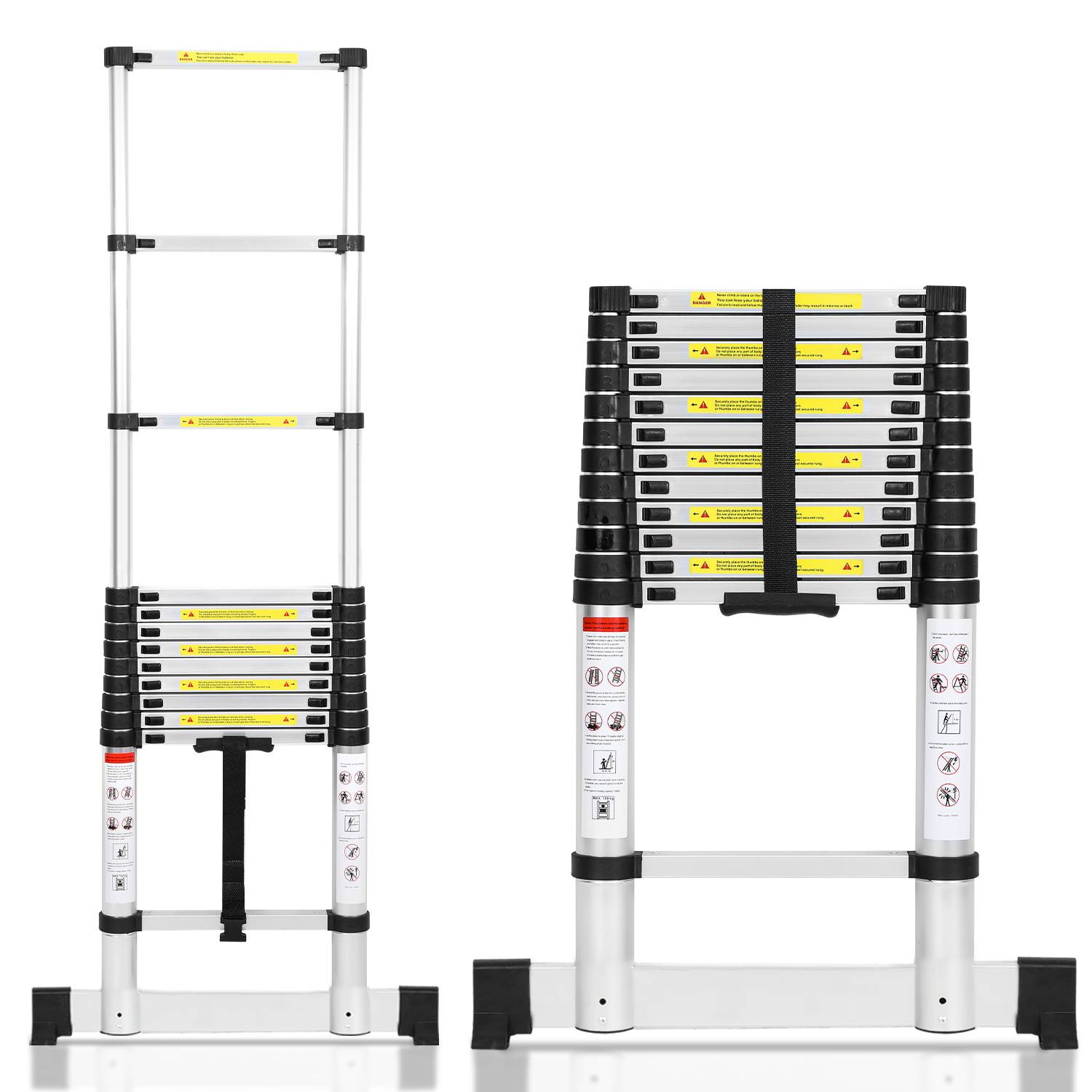 Aluminium Teleskopleiter 3,8M, Leiter Ausziehbar mit Stabilisator, Klappleiter, Mehrzweckleiter, Stehleiter, Haushaltsleiter, Außenleiter, 150 kg