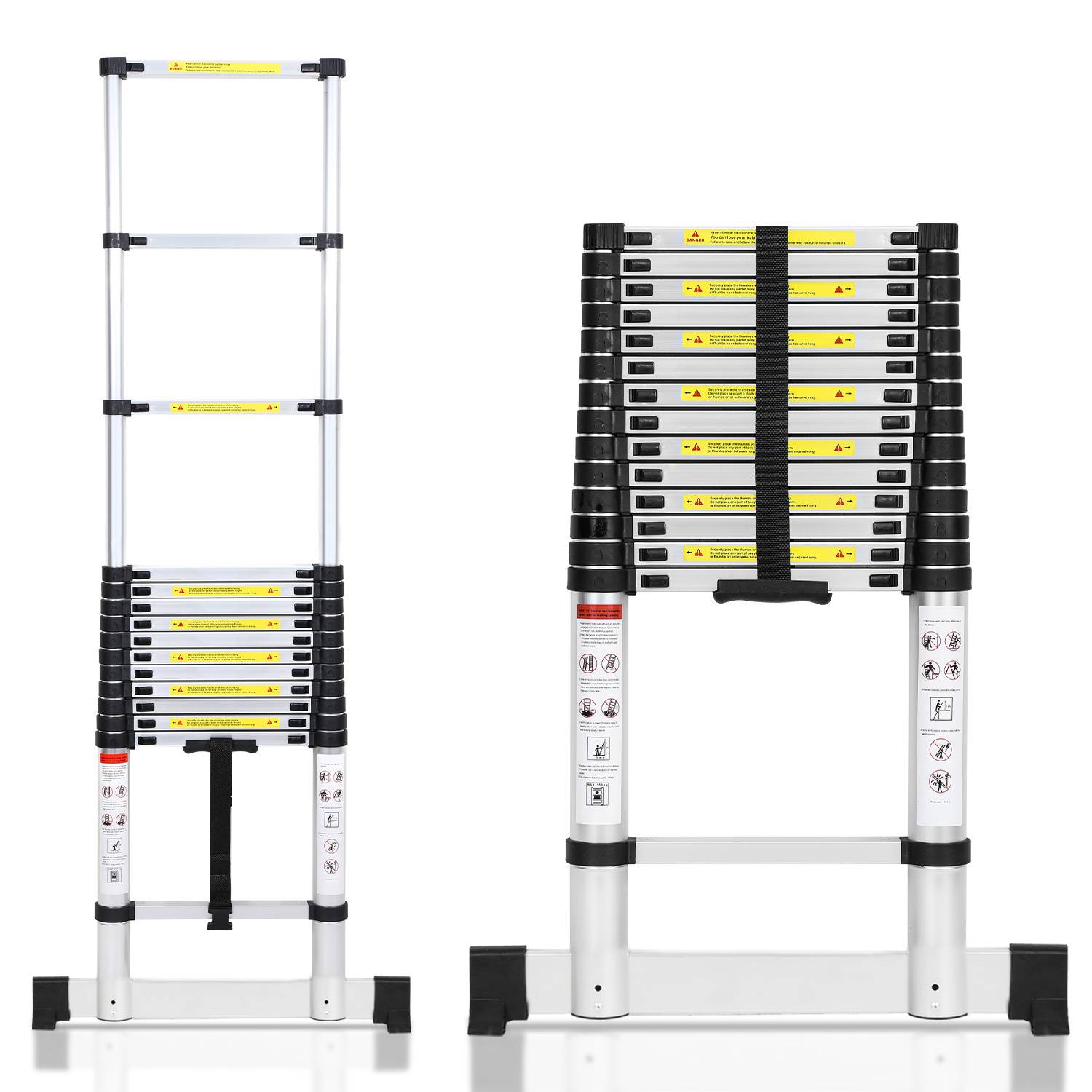 Aluminium Teleskopleiter 4,4M, Leiter Ausziehbar mit Stabilisator, Klappleiter, Mehrzweckleiter, Stehleiter, Haushaltsleiter, Außenleiter, 150 kg