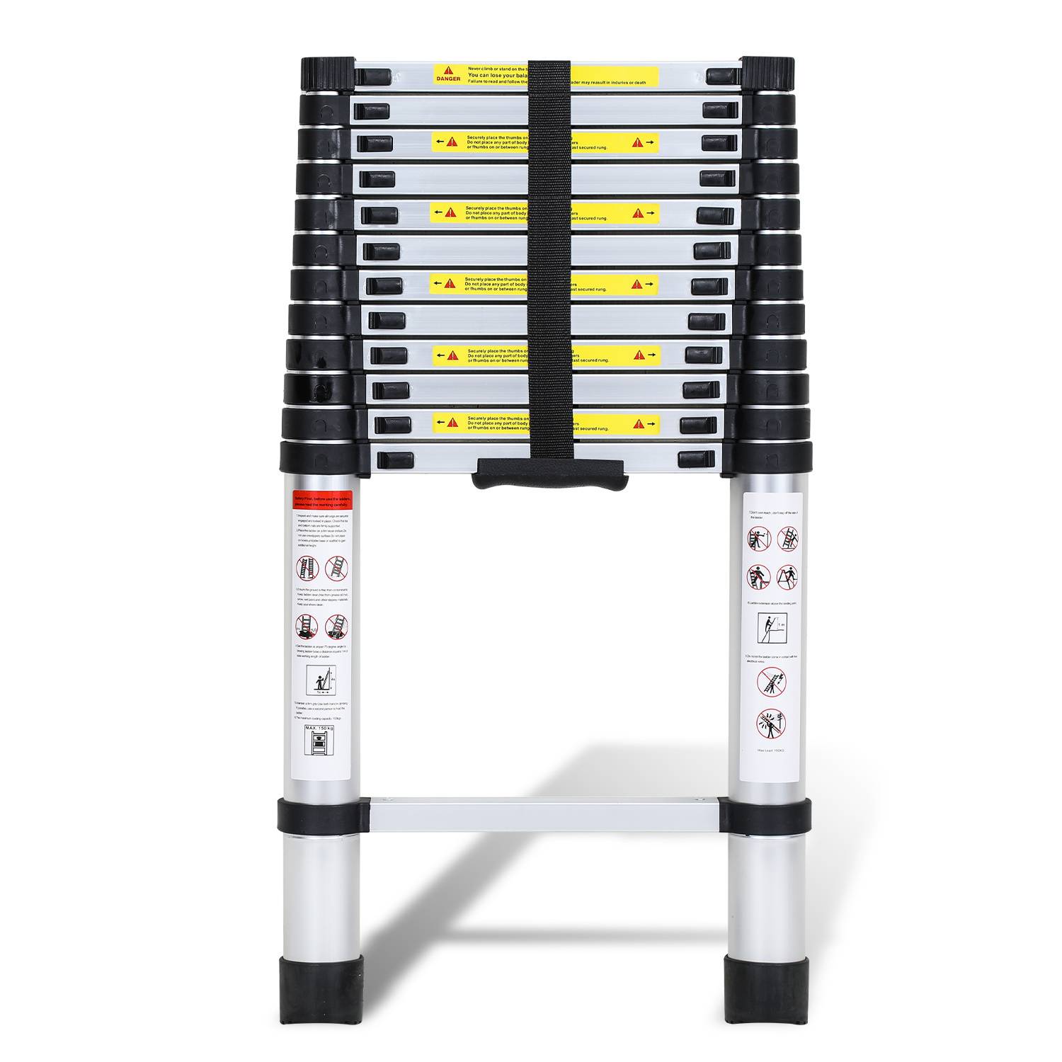 Premium Alu Teleskopleiter Ausziehleiter Klappleiter Höhe 3,8M Antirutsch Mehrzweckleiter