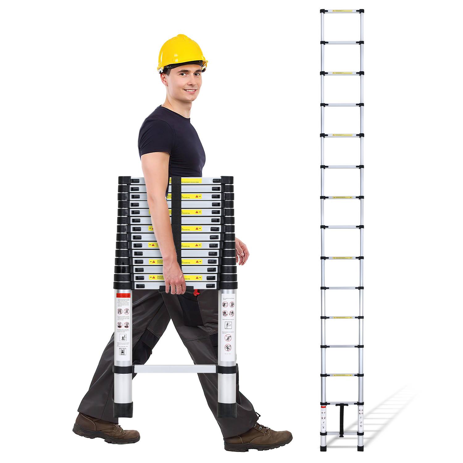 Premium Alu Teleskopleiter Ausziehleiter Klappleiter Höhe 4,4M Antirutsch Mehrzweckleiter
