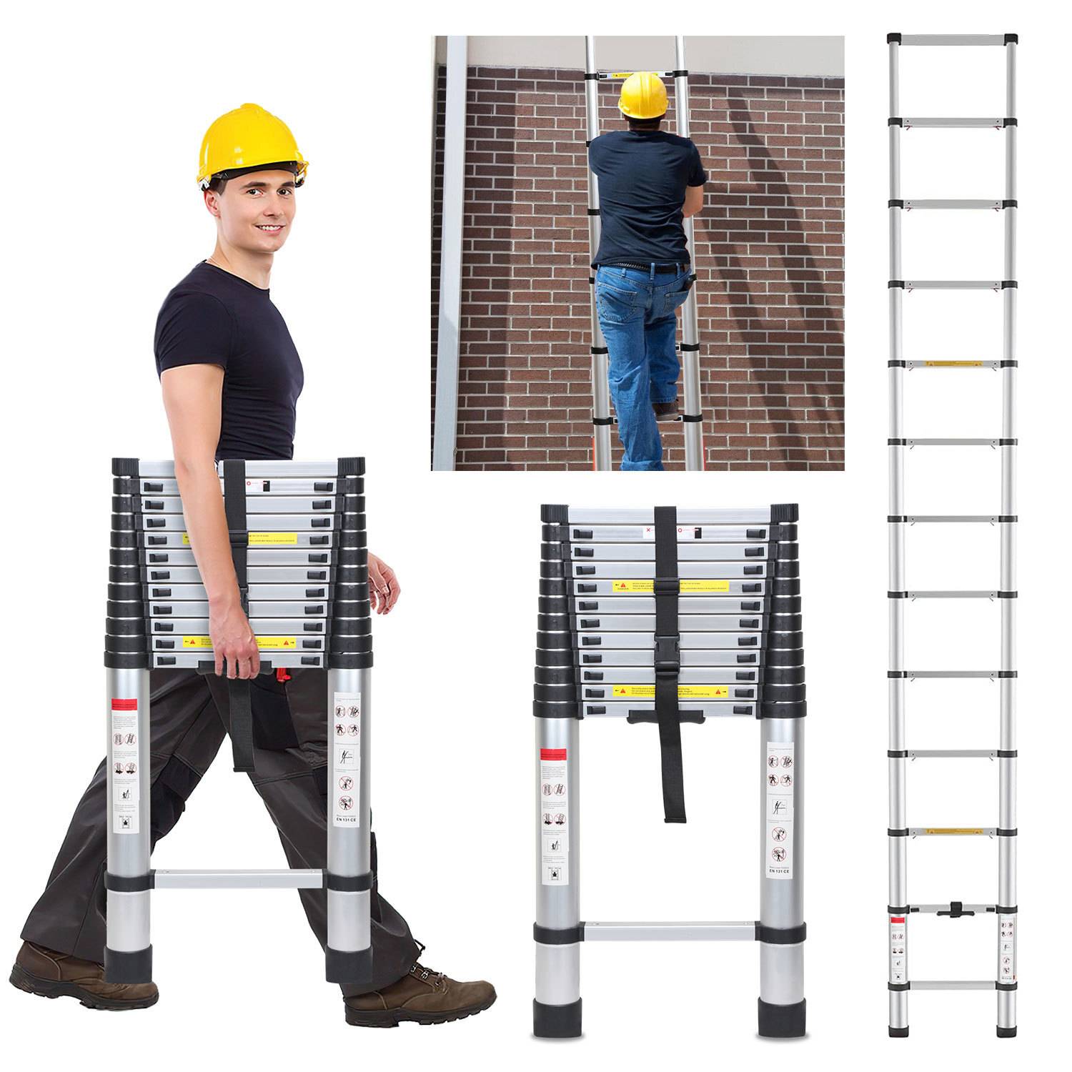 Premium Alu Teleskopleiter Ausziehleiter Klappleiter Höhe 5M Antirutsch Mehrzweckleiter