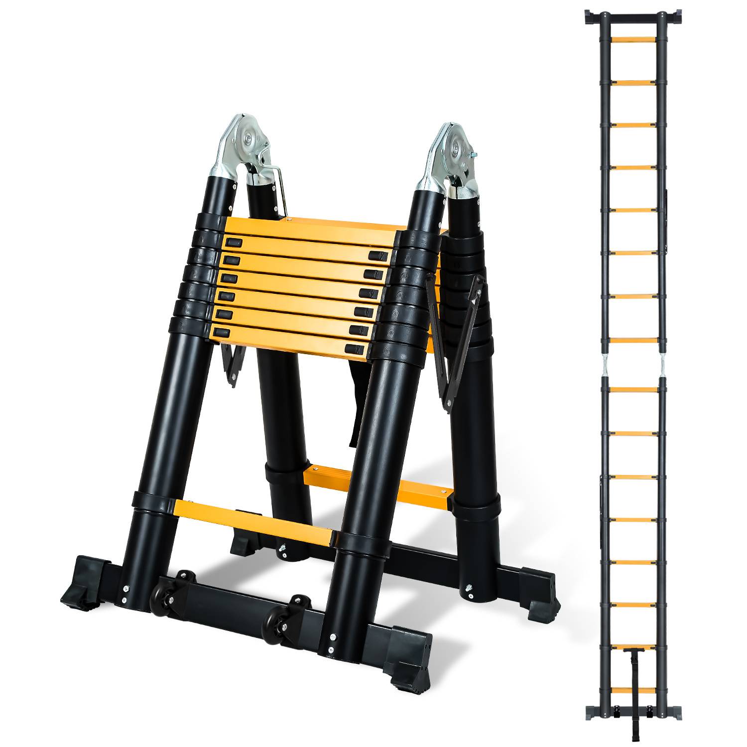 Premium Alu Teleskopleiter Ausziehleiter Klappleiter Höhe 5M schwarz Antirutsch Mehrzweckleiter