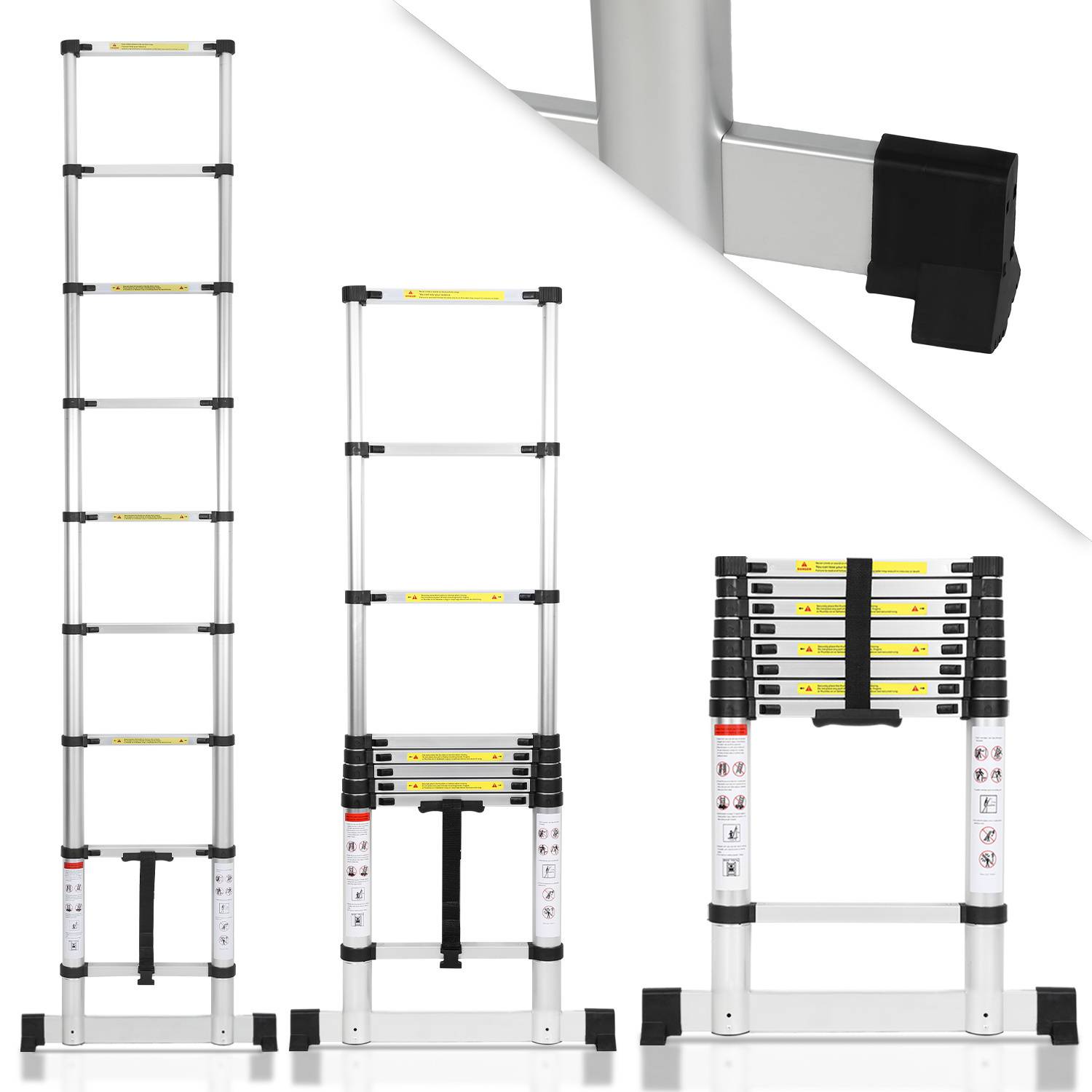 Premium Alu Teleskopleiter Ausziehleiter Klappleiter Höhe 2,6M Antirutsch Mehrzweckleiter mit Stabilisator