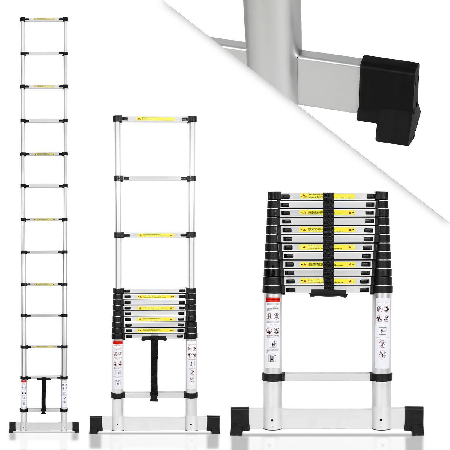 Premium Alu Teleskopleiter Ausziehleiter Klappleiter Höhe 3,8M Antirutsch Mehrzweckleiter mit Stabilisator