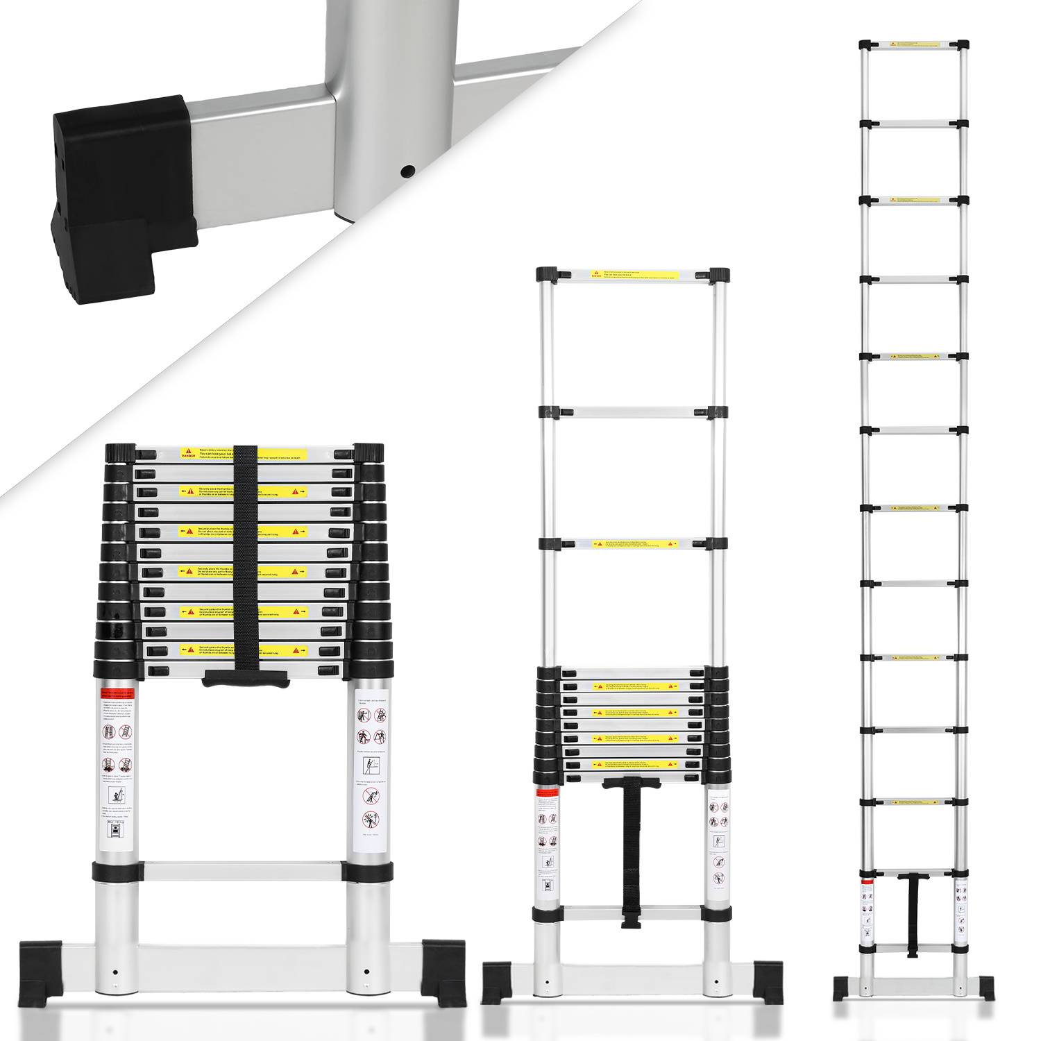 Premium Alu Teleskopleiter Ausziehleiter Klappleiter Höhe 5M Antirutsch Mehrzweckleiter mit Stabilisator