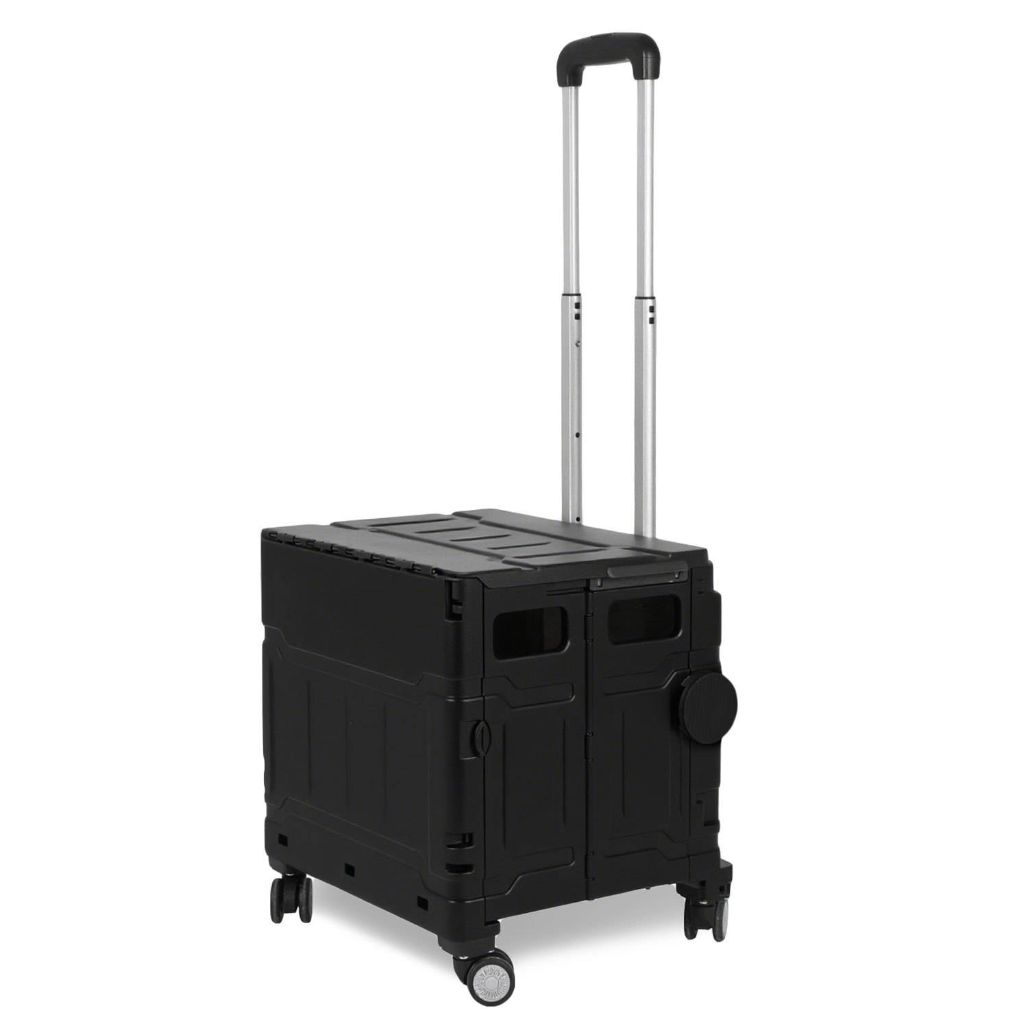 Schwarz Leichter Falt-Einkaufswagen, 55kg Tragkraft, dreistufig höhenverstellbar, abnehmbare & leise Räder, Bremse