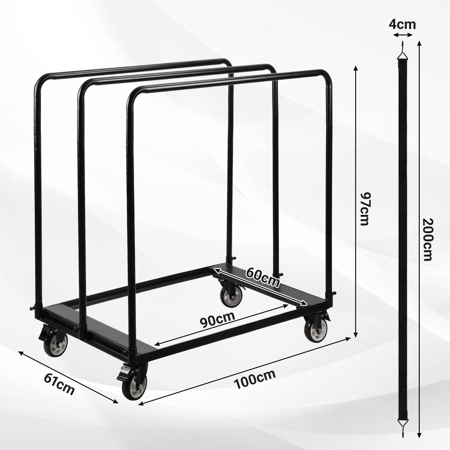 Plattenwagen 1000 kg Tragkraft, L115*W56*H119cm, All-Terrain, feststellbare Räder