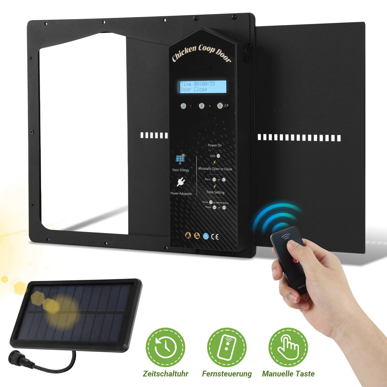 Hühnerklappe Aluminum Hühnerstalltür Hühnertür Solar Automatische Haustierklappe+Timer