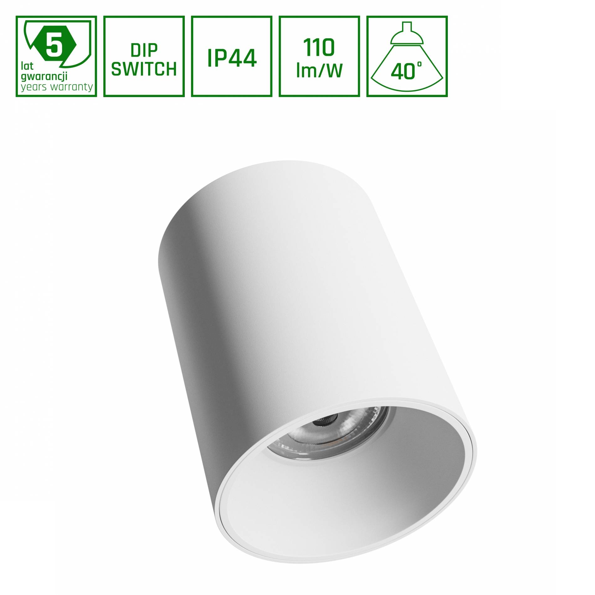 Spectrum LED Orbito Surface Deckenleuchte 14-27W rund 40° DIP SWITCH 3000lm weiß IP44 Aufbau UGR>19 Warmweiß 3000K