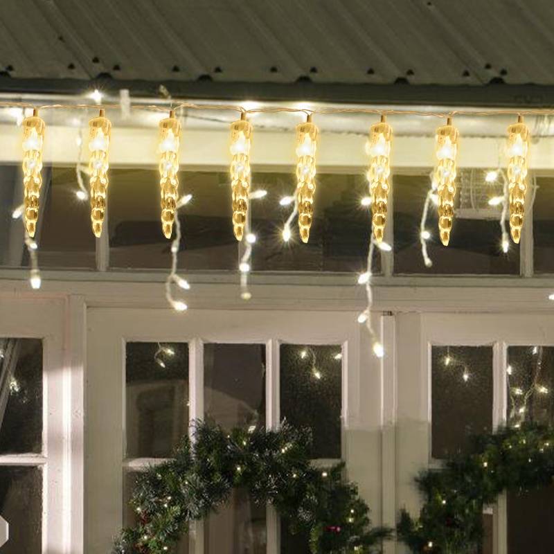 LED-Lichterkette mit 40 Eiszapfen, 5M LED Lichtervorhang Fenster Party Deko Warmweiß