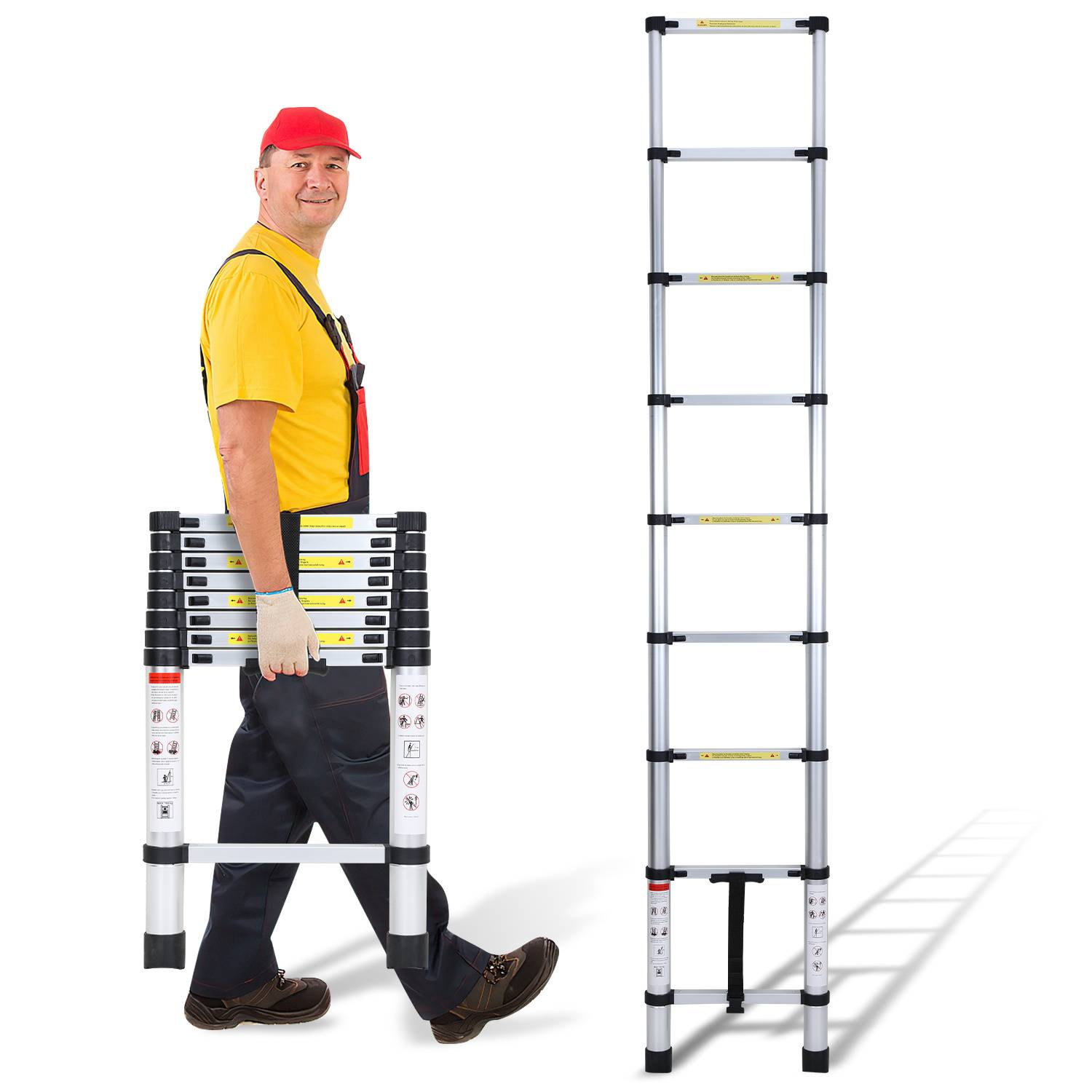 Aluminium Teleskopleiter 2,6M, Leiter Ausziehbar, Klappleiter, Mehrzweckleiter, Stehleiter, Haushaltsleiter, Außenleiter, 150 kg Belastbarkeit