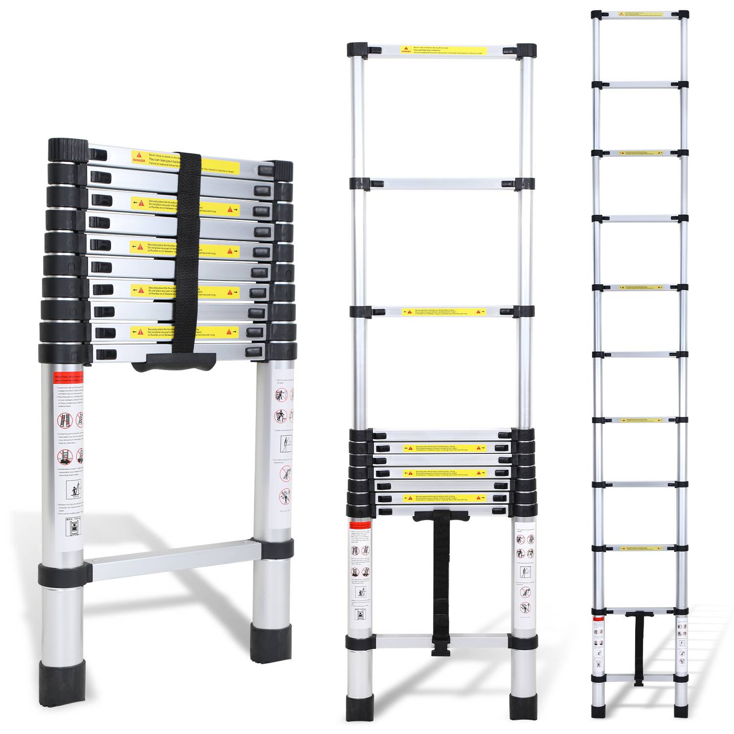Aluminium Teleskopleiter 3,2M, Leiter Ausziehbar, Klappleiter, Mehrzweckleiter, Stehleiter, Haushaltsleiter, Außenleiter, 150 kg Belastbarkeit