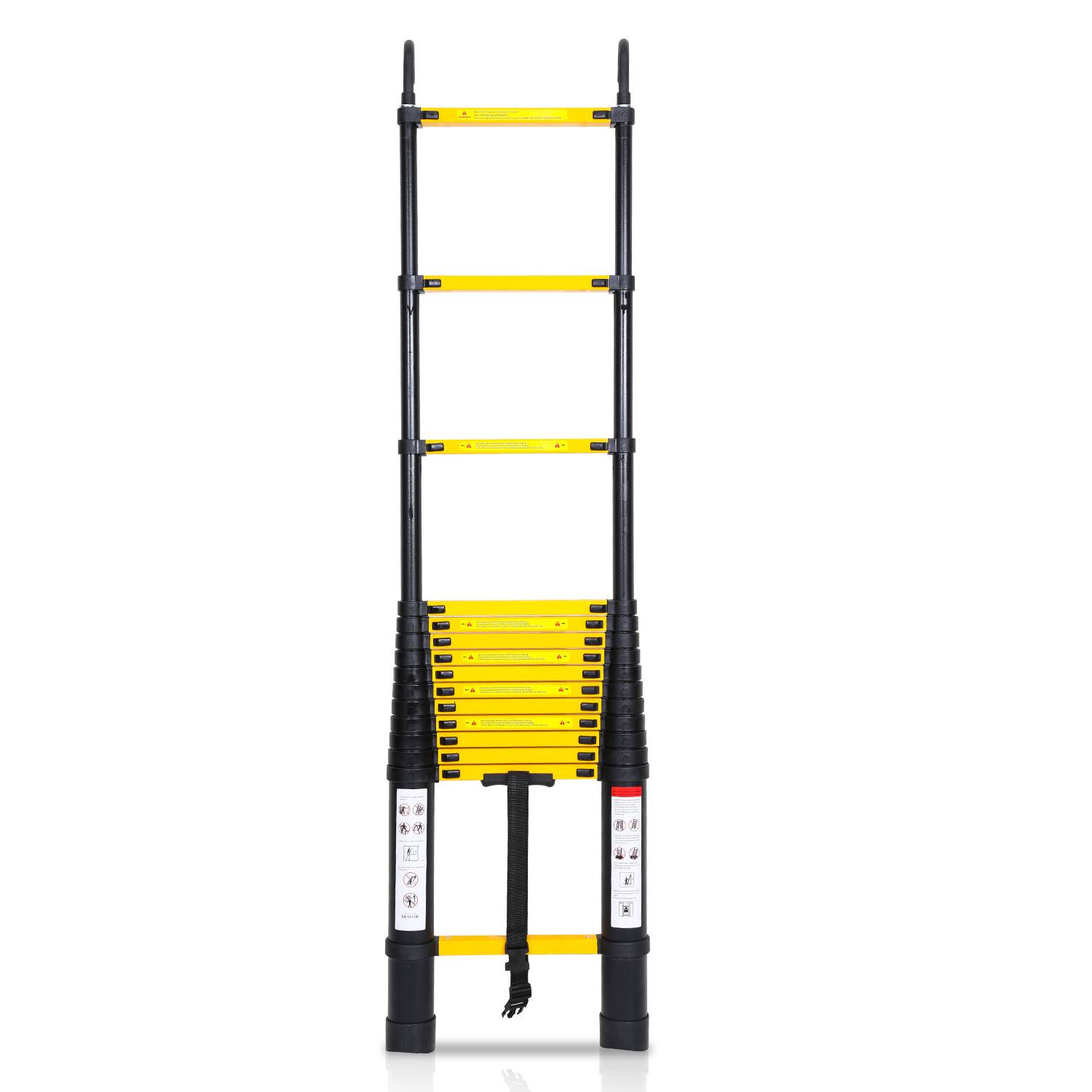 Aluminium Teleskopleiter 4,4M schwarz, Leiter Ausziehbar mit Abnehmbaren Haken, Klappleiter, Mehrzweckleiter, Stehleiter, Haushaltsleiter