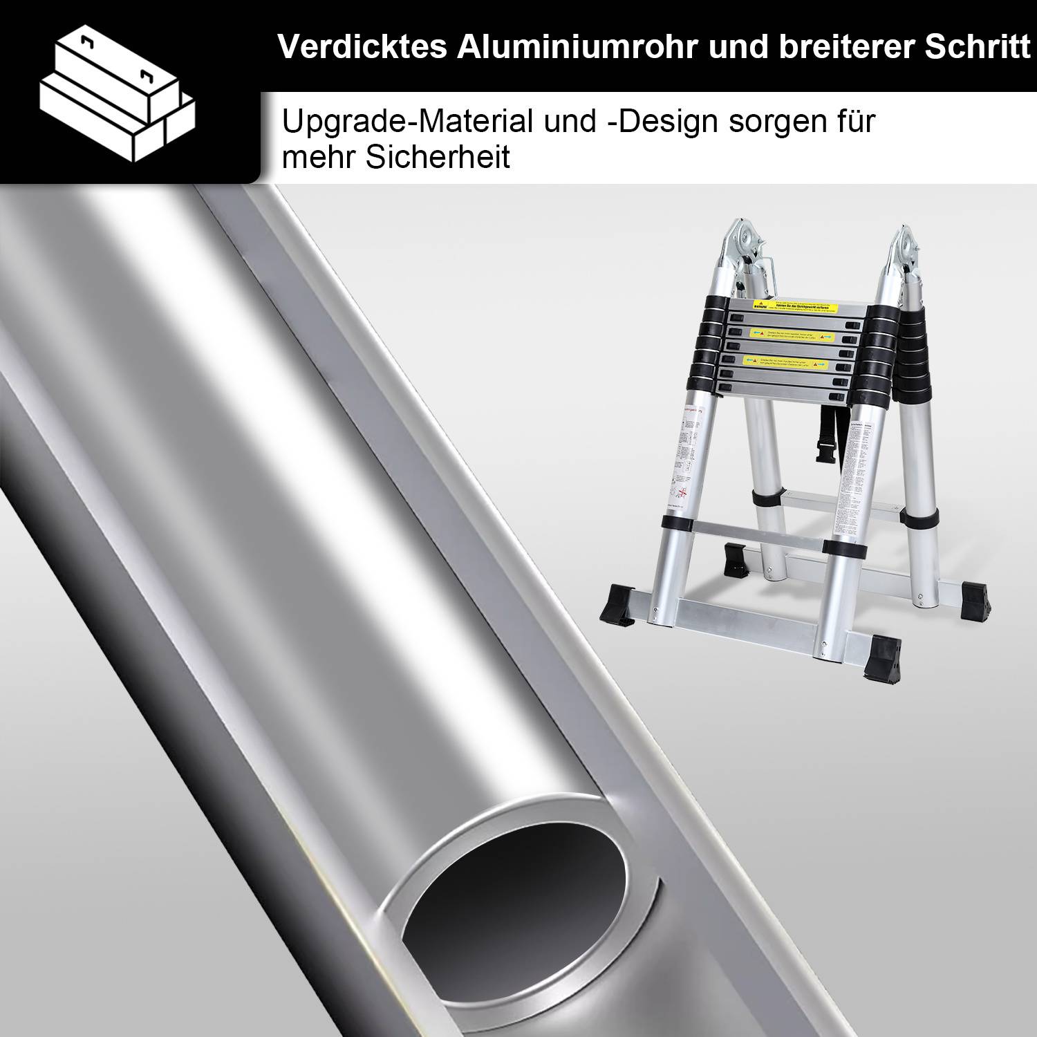 Aluminium Teleskopleiter 5M Silber, Leiter Ausziehbar Klappleiter, Mehrzweckleiter, Stehleiter, Haushaltsleiter, Außenleiter, 150 kg Belastbarkeit