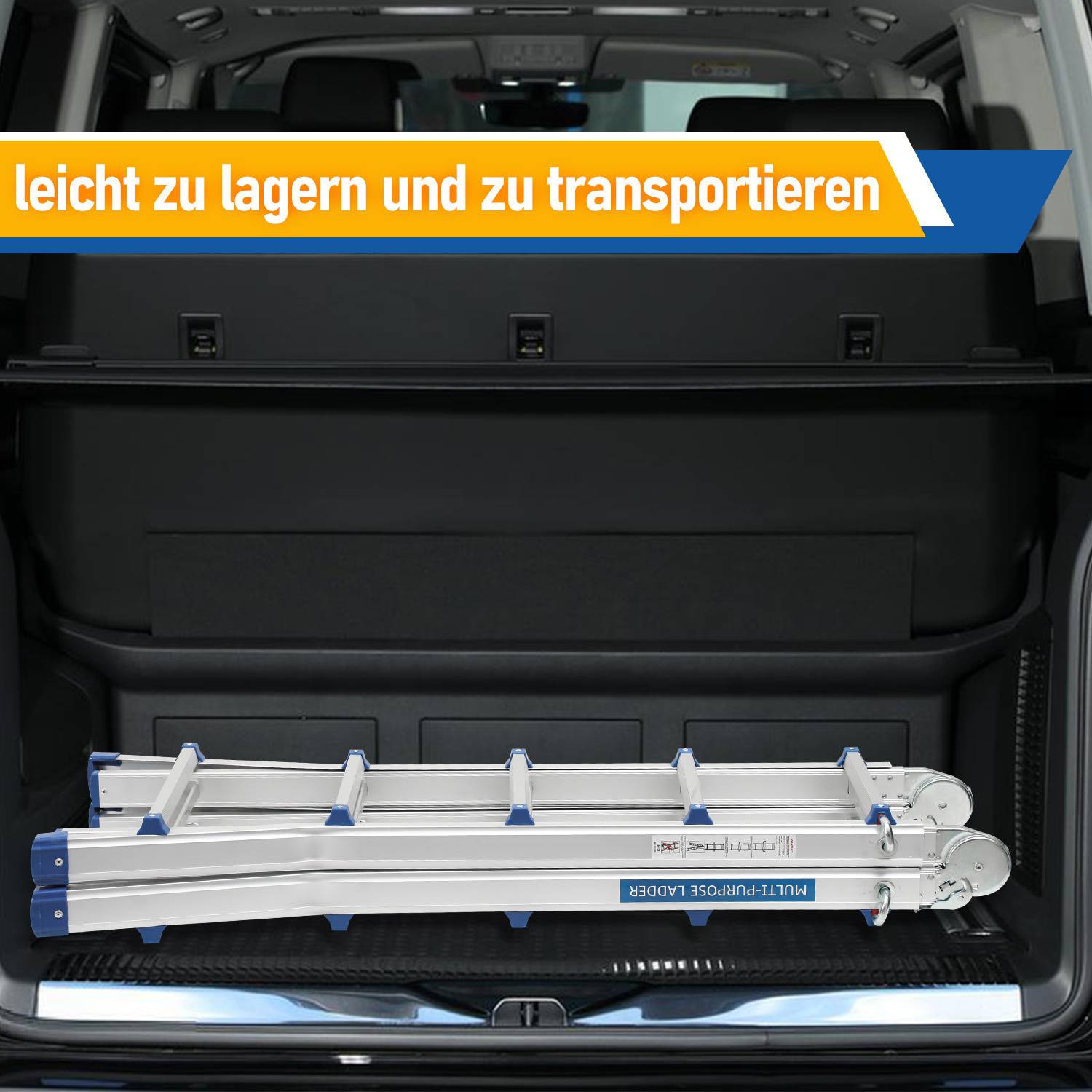 Premium Alu Teleskopleiter Ausziehleiter Klappleiter Höhe 3M Silber Antirutsch Mehrzweckleiter