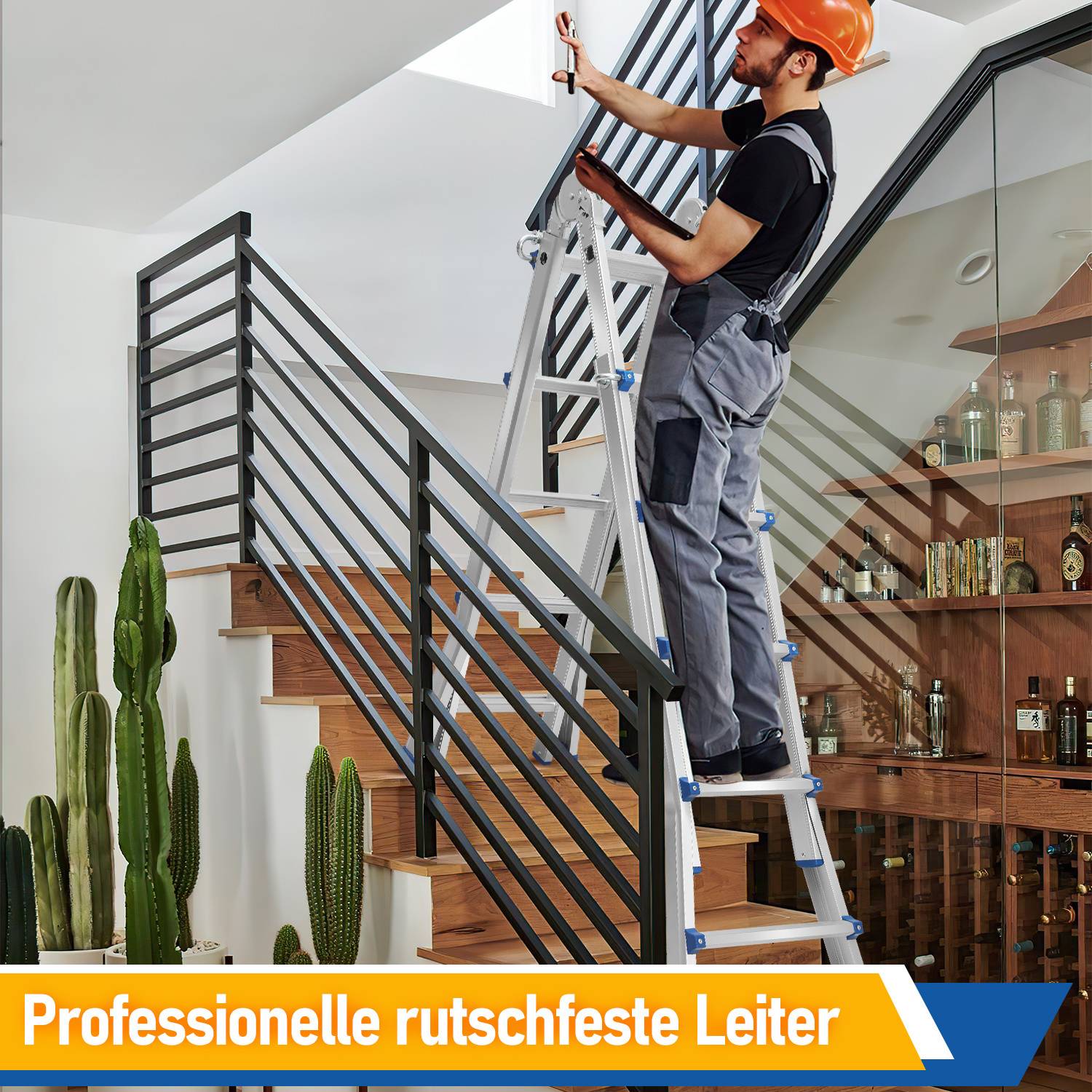 Profi Teleskopleiter 3M Silber Aluminium 150kg Tragkraft Mehrzweckleiter rutschfeste Gummifüße