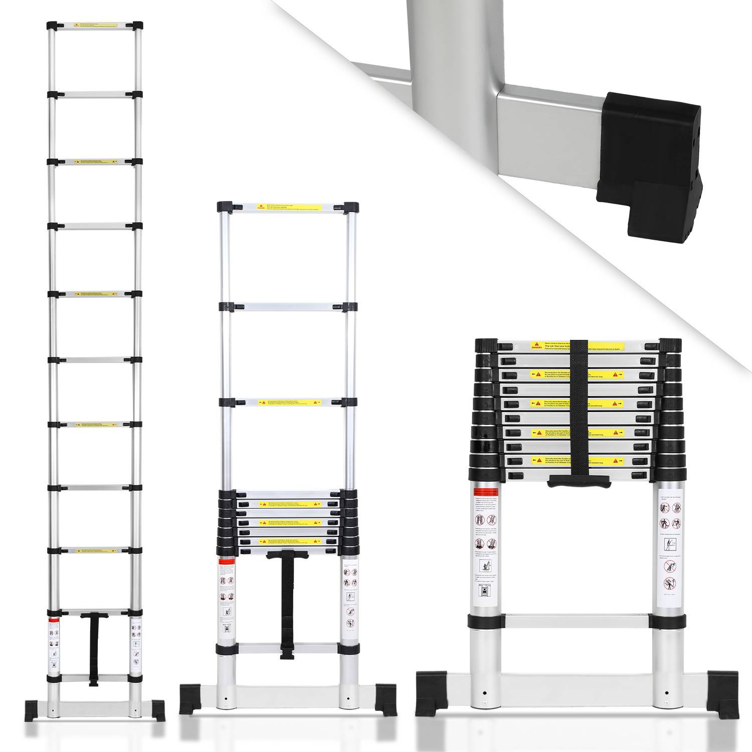 Profi Teleskopleiter 3,2M Aluminium 150kg Tragkraft Mehrzweckleiter rutschfeste Gummifüße mit Stabilisator