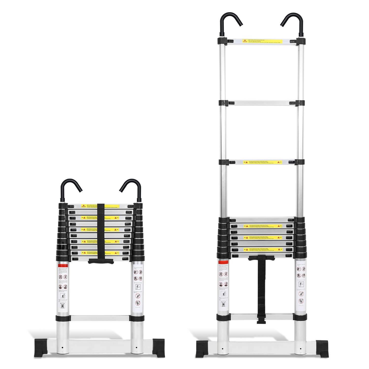Profi Teleskopleiter 3,2M Silber Aluminium 150kg Tragkraft Mehrzweckleiter rutschfeste Gummifüße mit Stabilisator und Abnehmbaren Haken