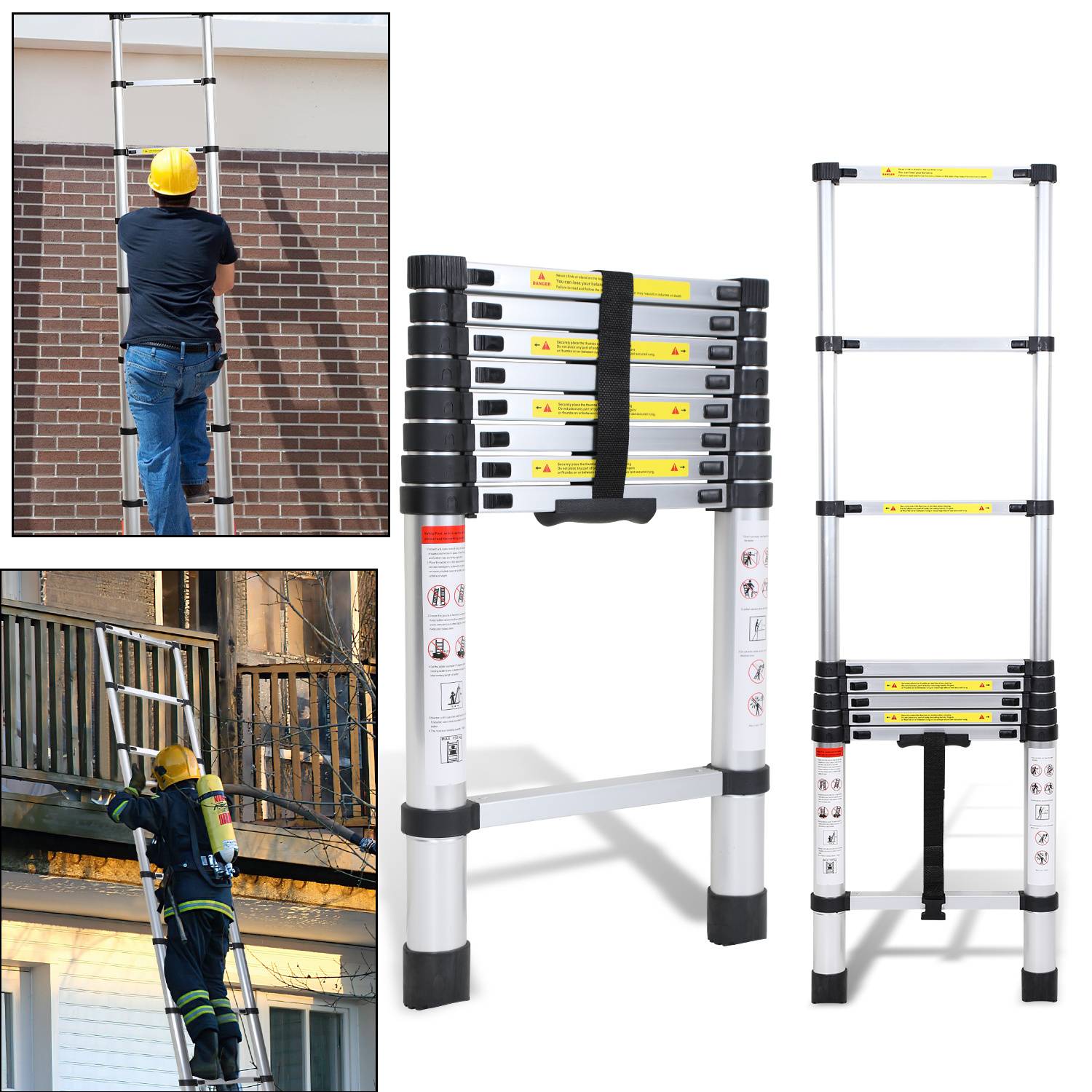 Premium Alu Teleskopleiter Ausziehleiter Klappleiter Höhe 2,6M Antirutsch Mehrzweckleiter
